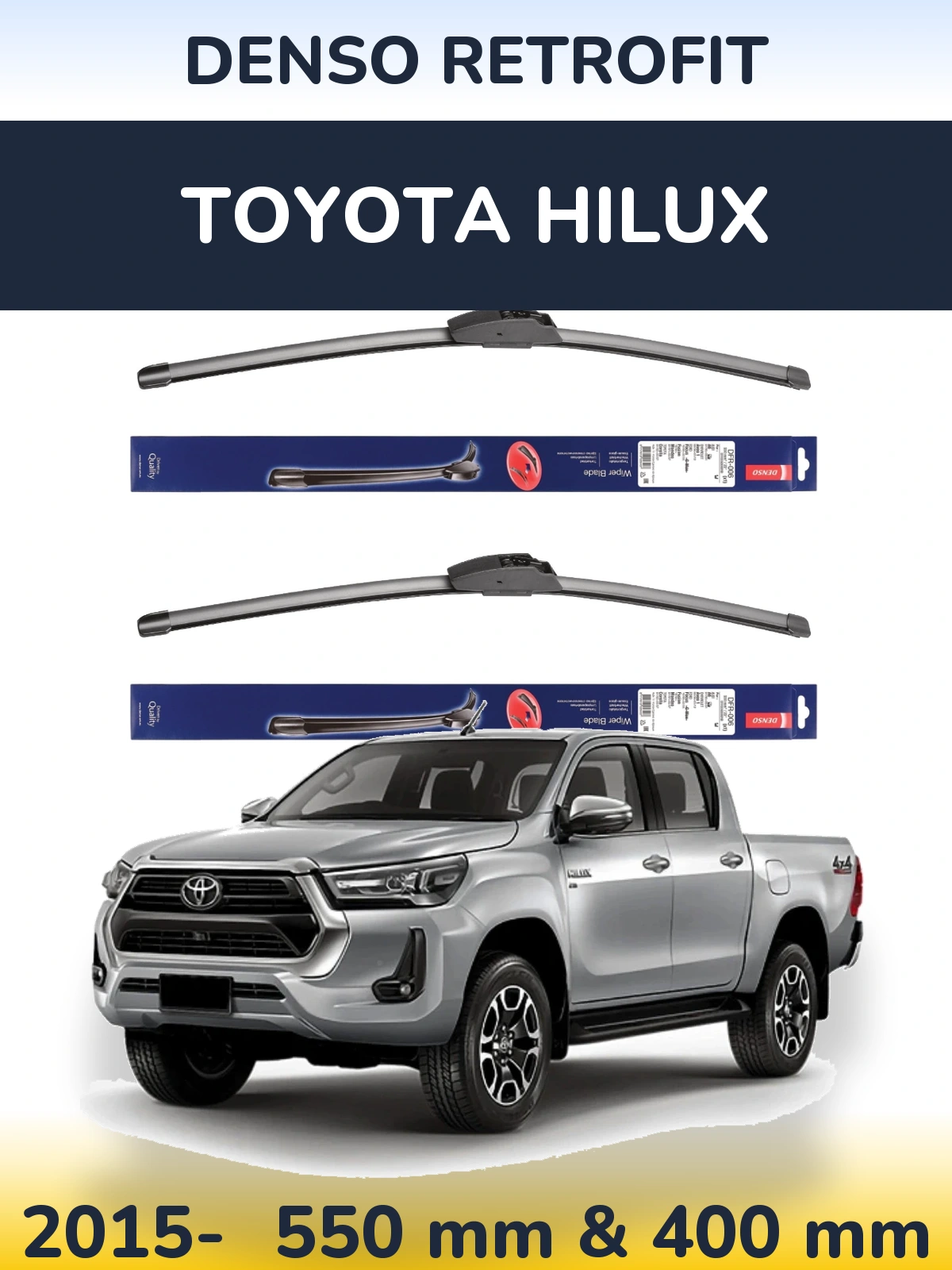 Комплект передних дворников Denso Retrofit 550 & 400 мм для Toyota Hilux 2015-2026