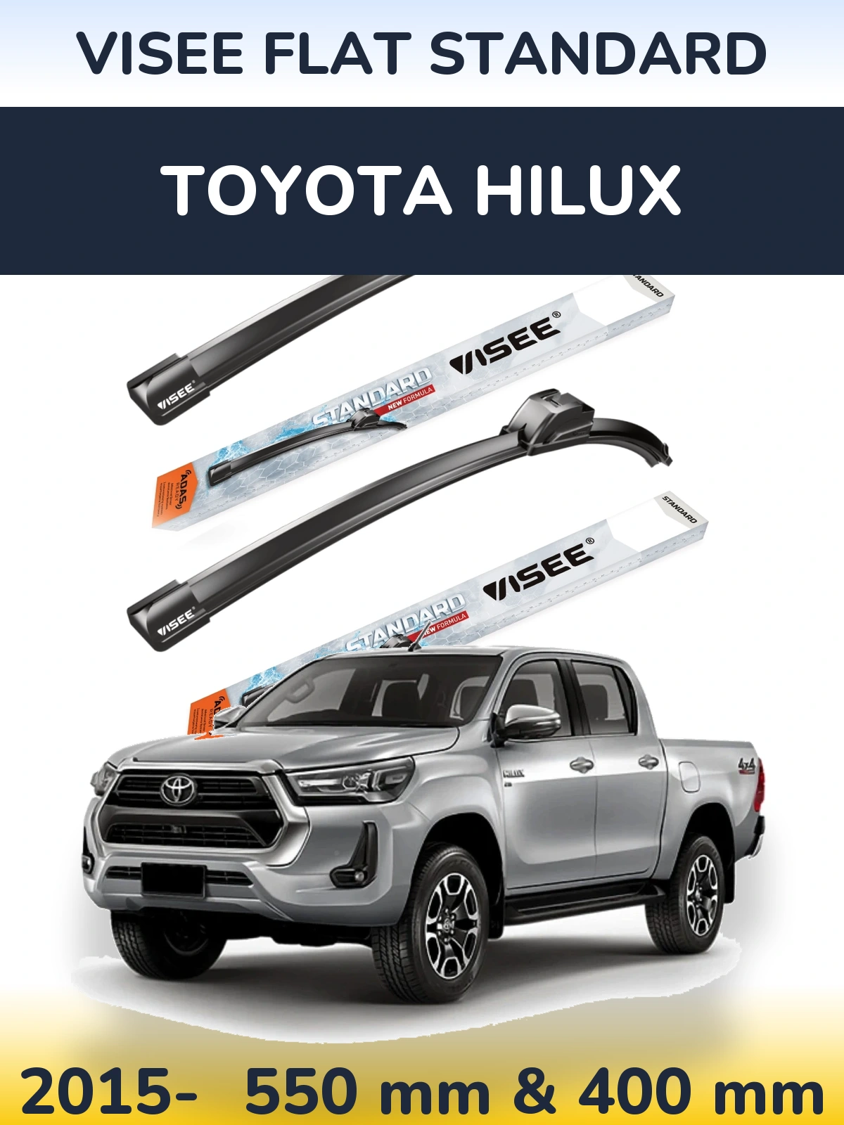 Komplet przednich wycieraczek VISEE FLAT STANDARD 550 & 400 mm do Toyota Hilux 2015-2026