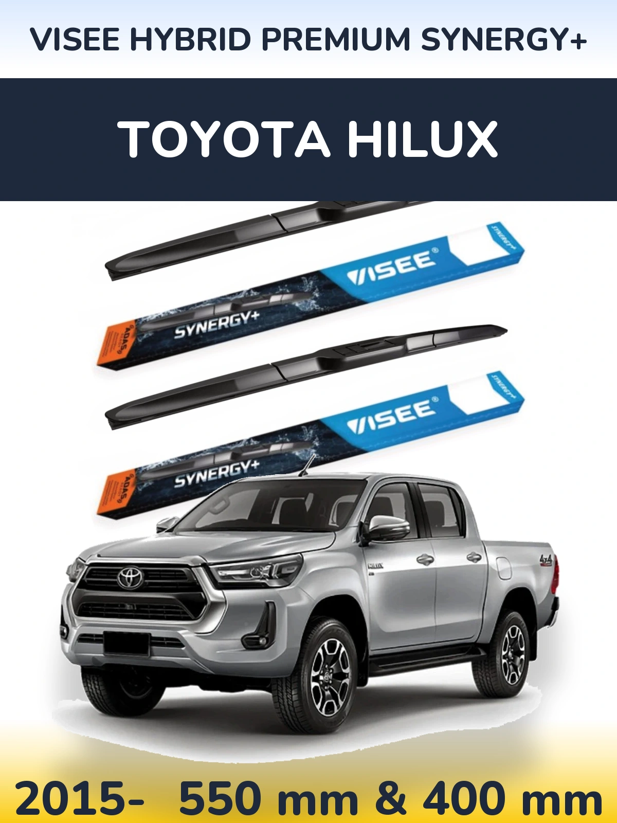 Комплект передніх щіток VISEE HYBRID PREMIUM SYNERGY+ 550 & 400 мм для Toyota Hilux 2015-2026