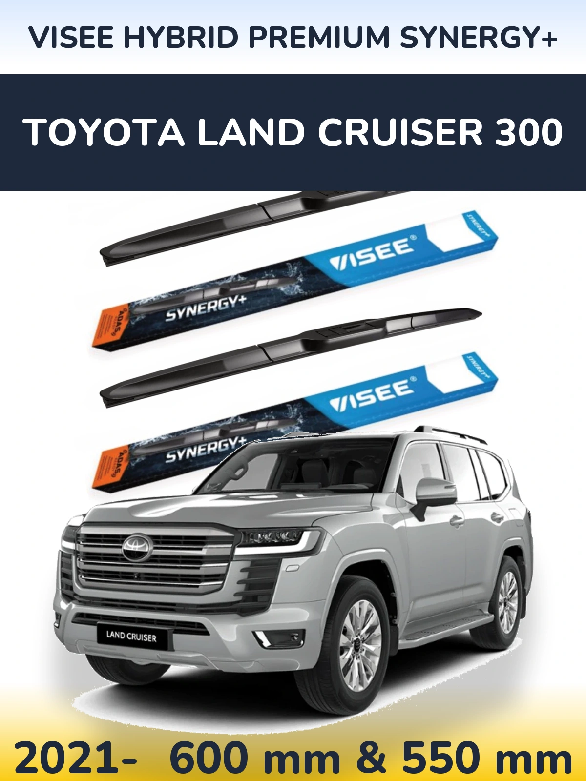 Komplet przednich wycieraczek VISEE HYBRID PREMIUM SYNERGY+ 600 & 550 mm do Toyota Land Cruiser 300 2021-2026