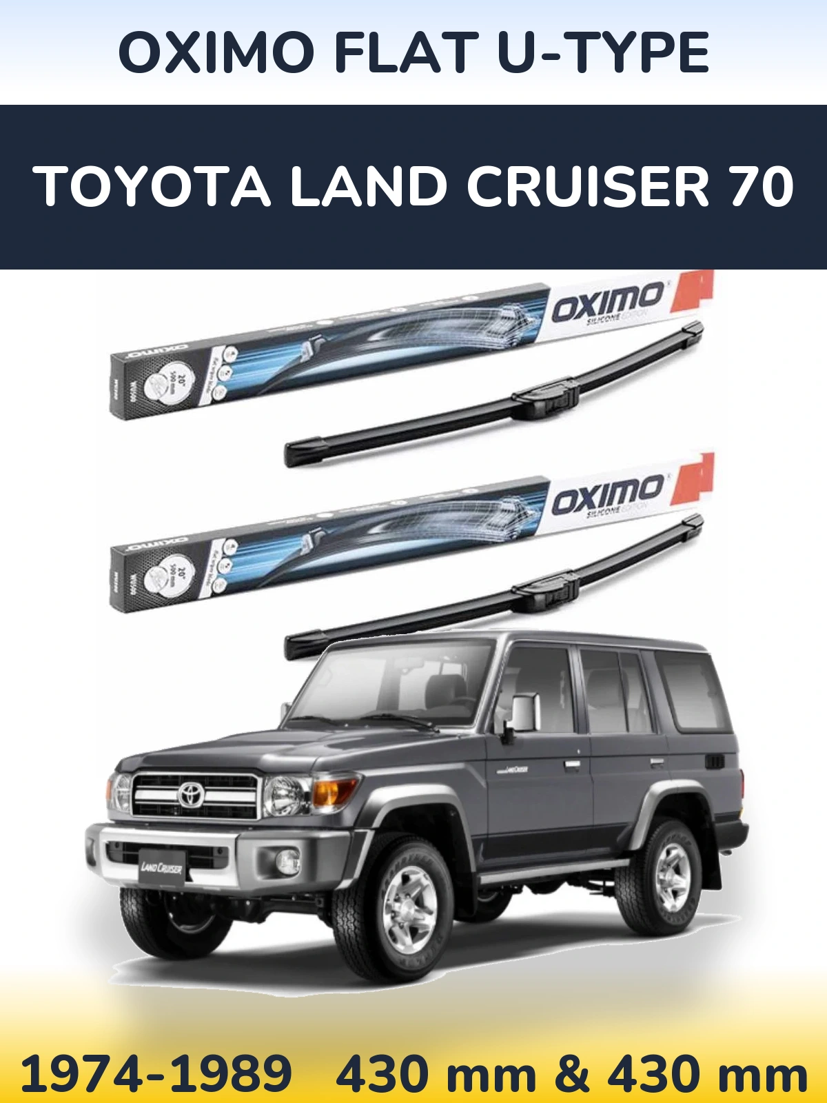 Front wiper blade set Oximo Flat U-type 430 & 430 mm for Toyota Land Cruiser 70 1974-1989