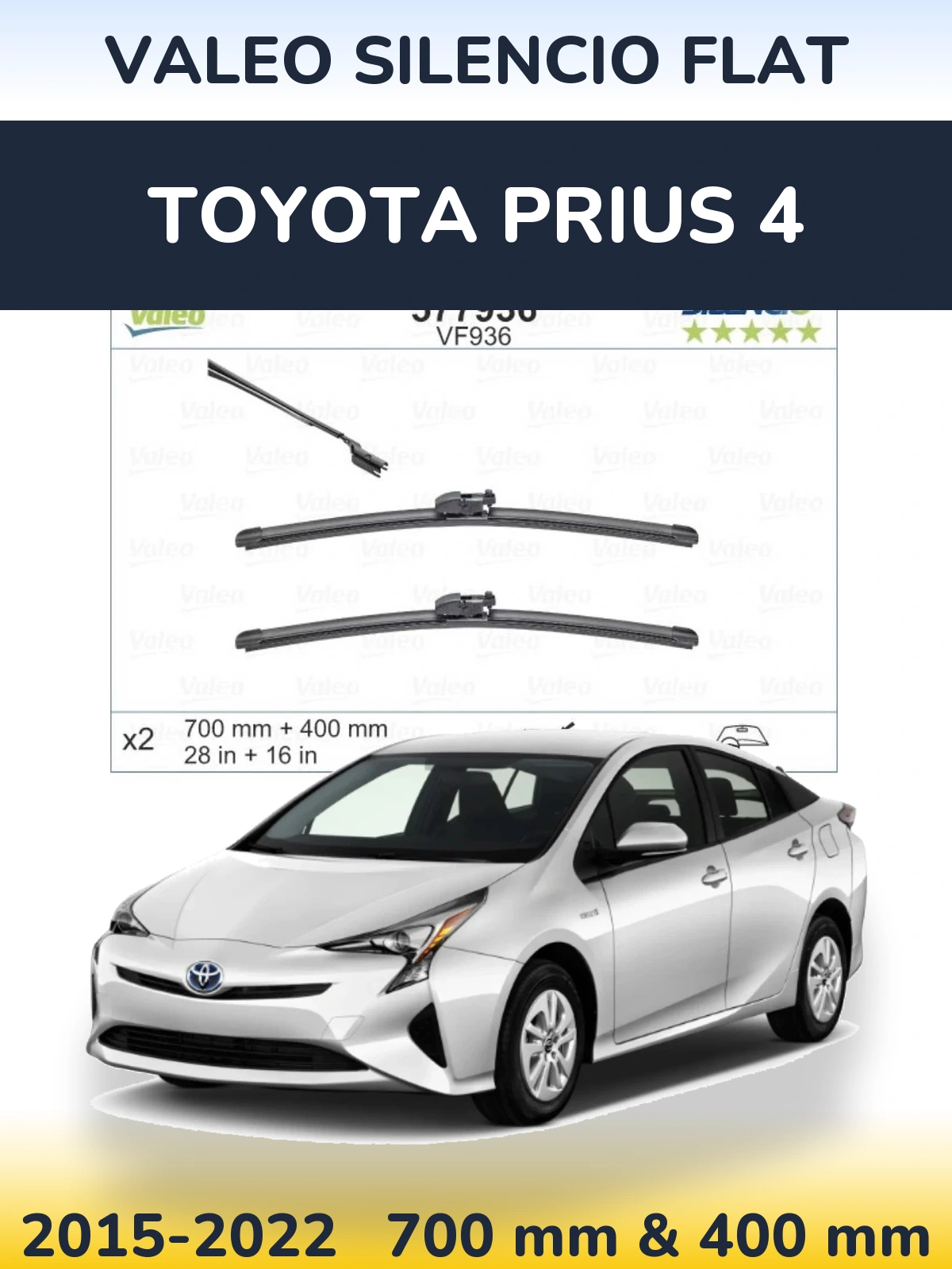 Front wiper blade set Valeo Silencio Flat 700 & 400 mm for Toyota Prius 4 2015-2022
