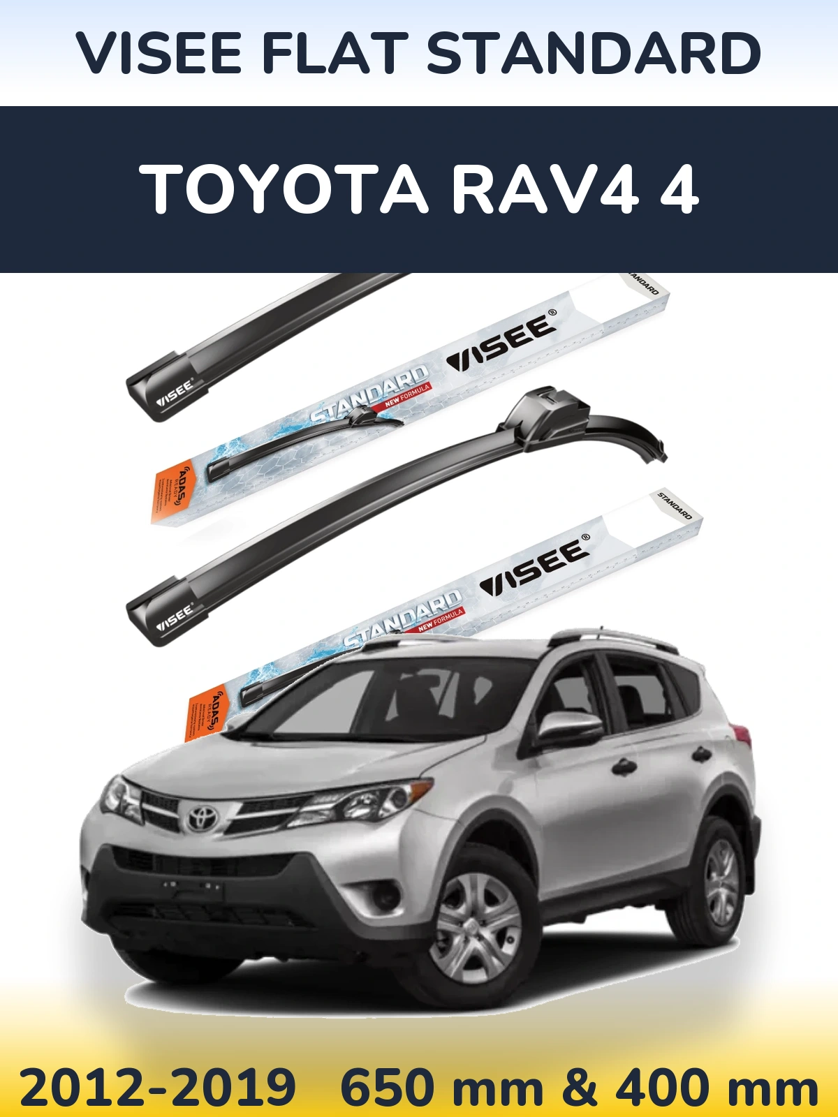 Комплект передних дворников VISEE FLAT STANDARD 650 & 400 мм для Toyota RAV4 4 2012-2019