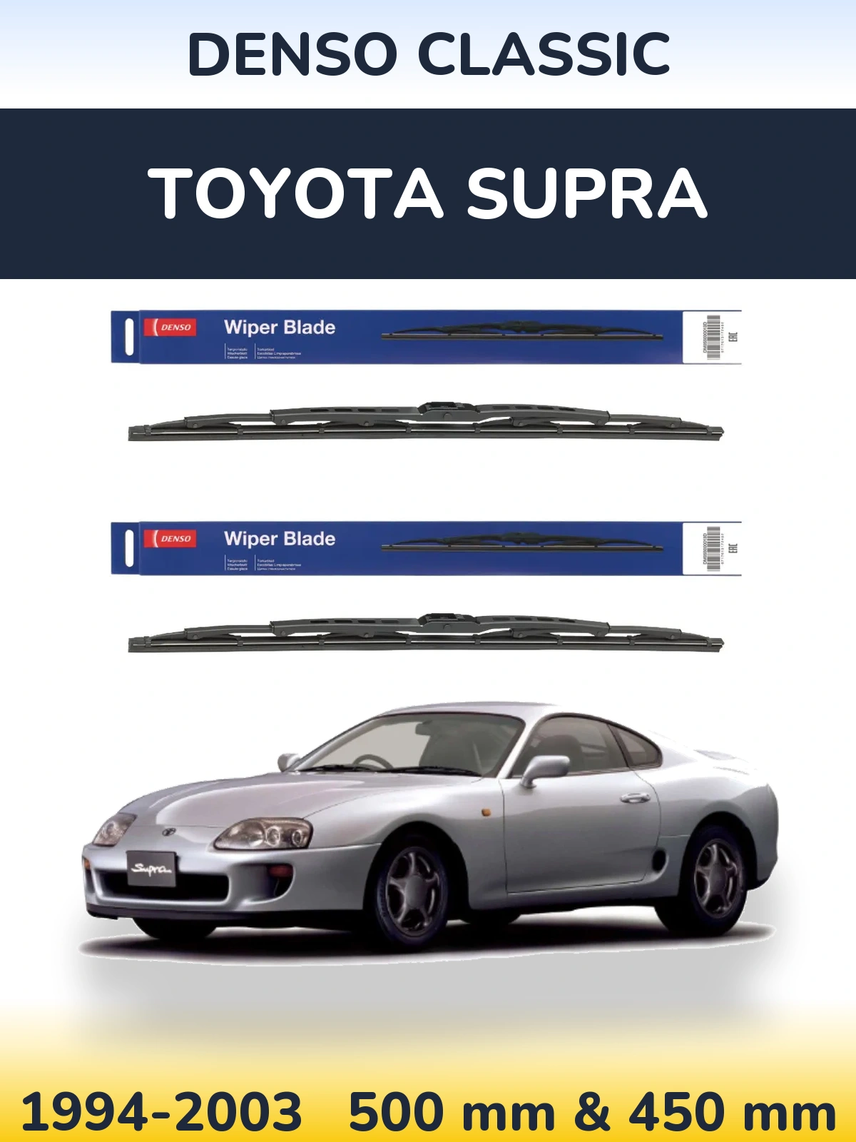 Front wiper blade set Denso Classic 500 & 450 mm for Toyota Supra 1994-2003