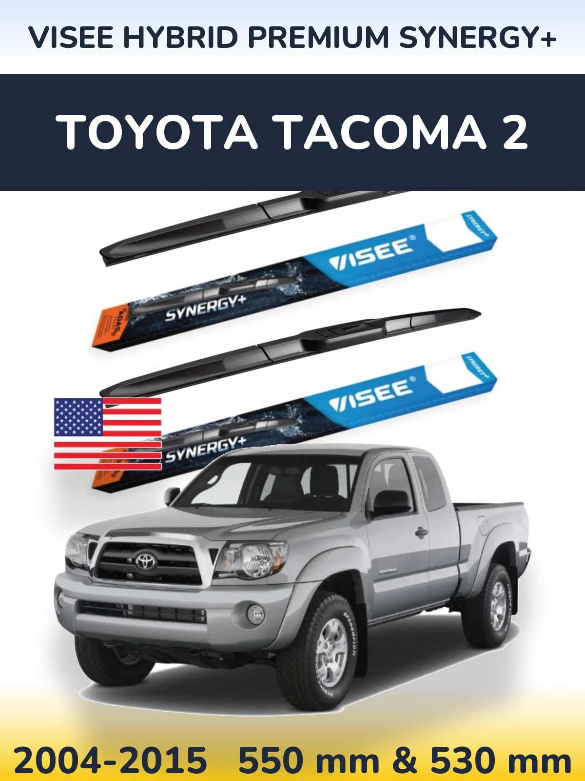 Комплект передніх щіток VISEE HYBRID PREMIUM SYNERGY+ 550 & 530 мм для Toyota Tacoma 2 2004-2015