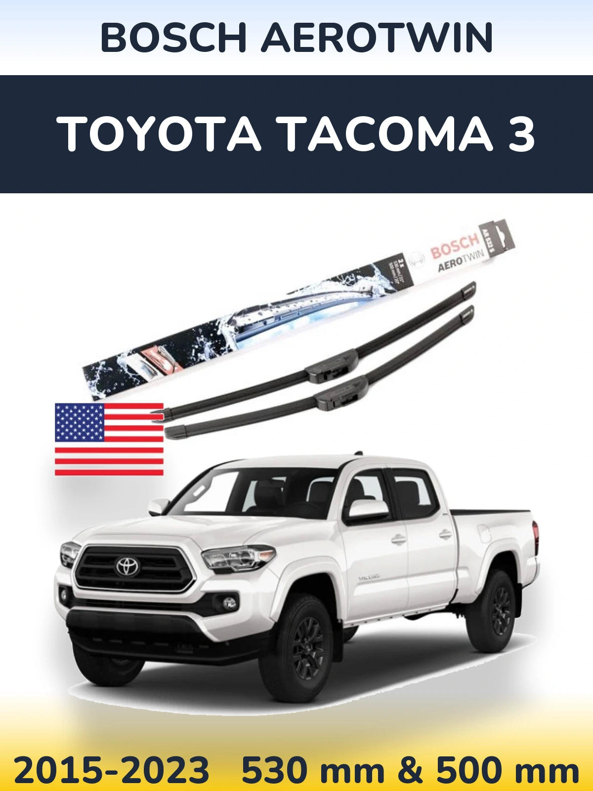 Комплект передніх щіток BOSCH AeroTwin 530 & 500 мм для Toyota Tacoma 3 2015-2023