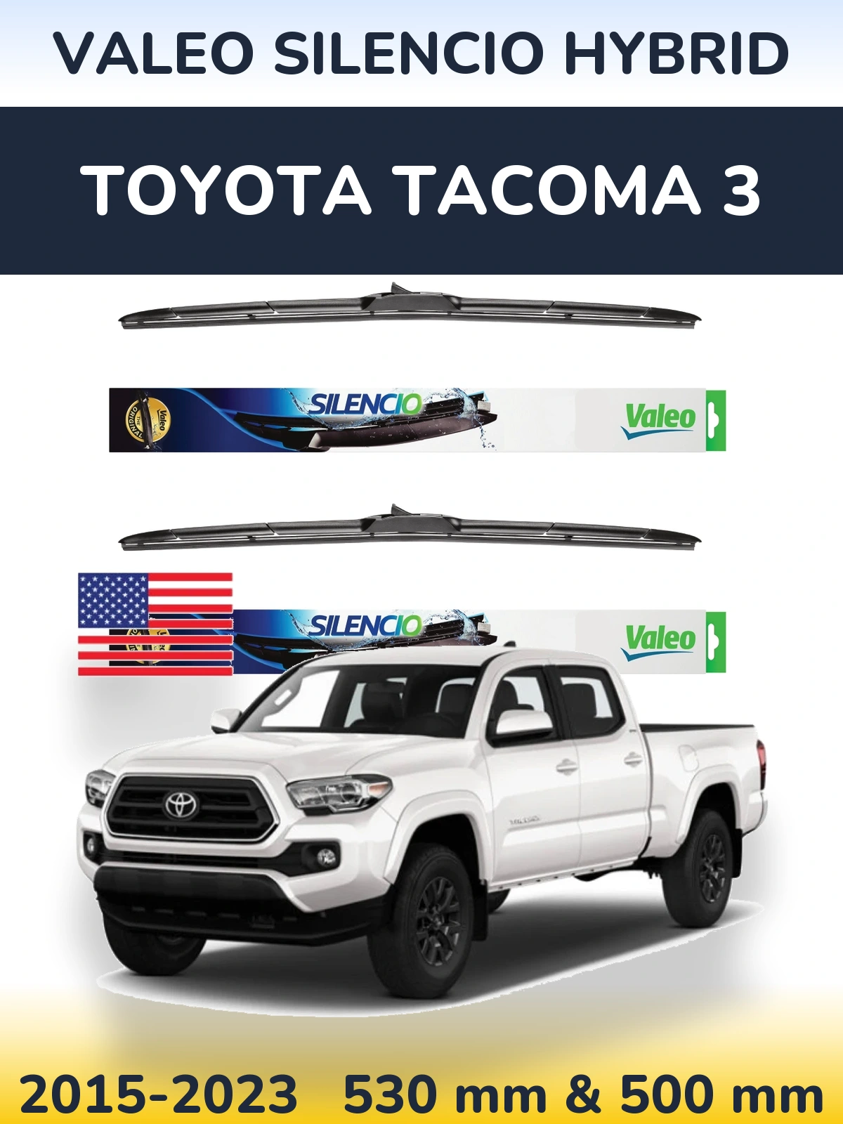 Комплект передніх щіток Valeo Silencio Hybrid 530 & 500 мм для Toyota Tacoma 3 2015-2023