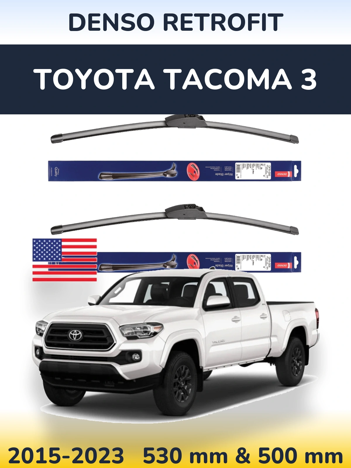 Комплект передних дворников Denso Retrofit 530 & 500 мм для Toyota Tacoma 3 2015-2023