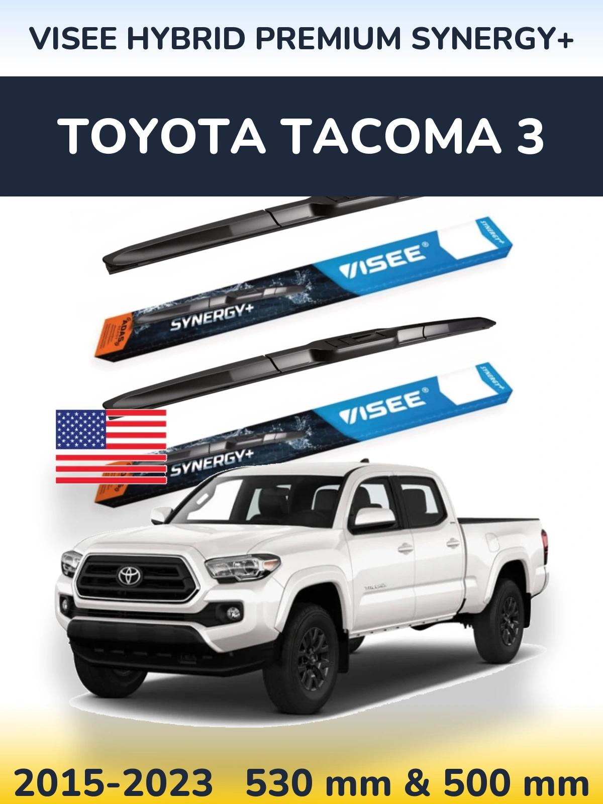 Комплект передніх щіток VISEE HYBRID PREMIUM SYNERGY+ 530 & 500 мм для Toyota Tacoma 3 2015-2023
