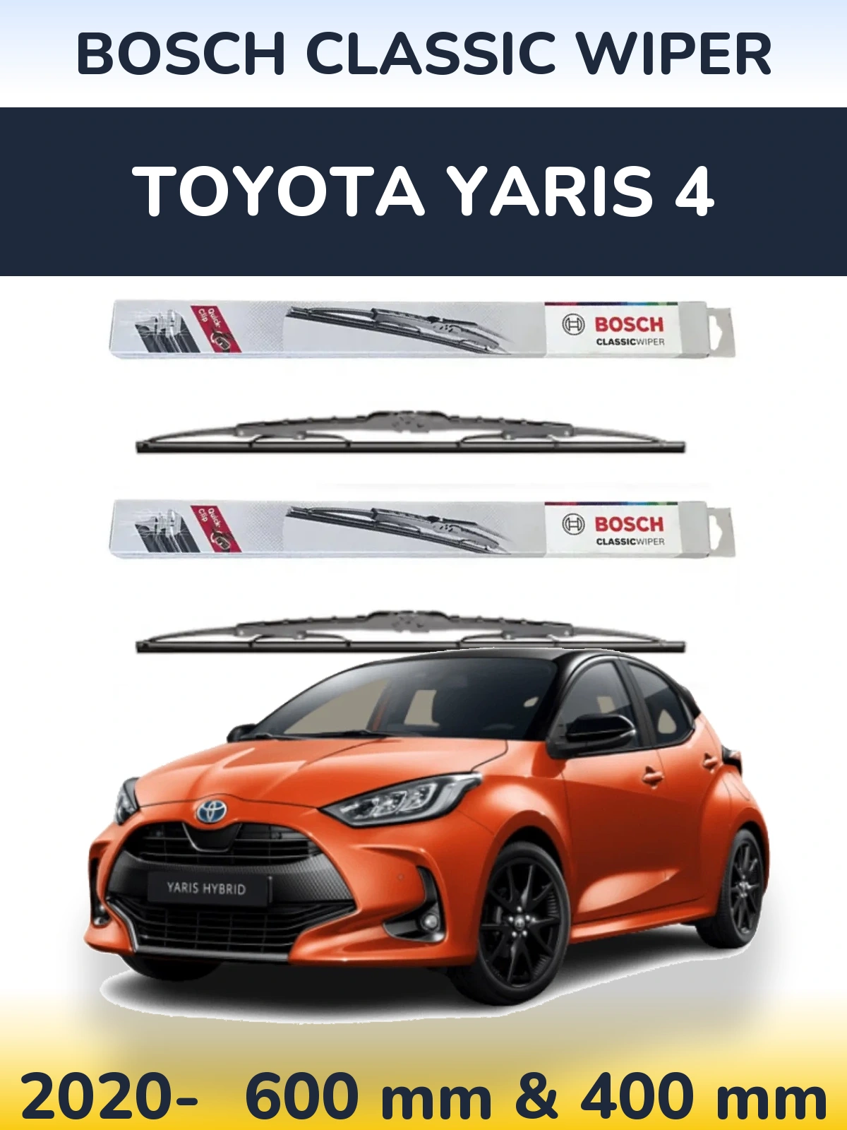 Комплект передних дворников BOSCH Classic Wiper 600 & 400 мм для Toyota Yaris 4 2020-2026