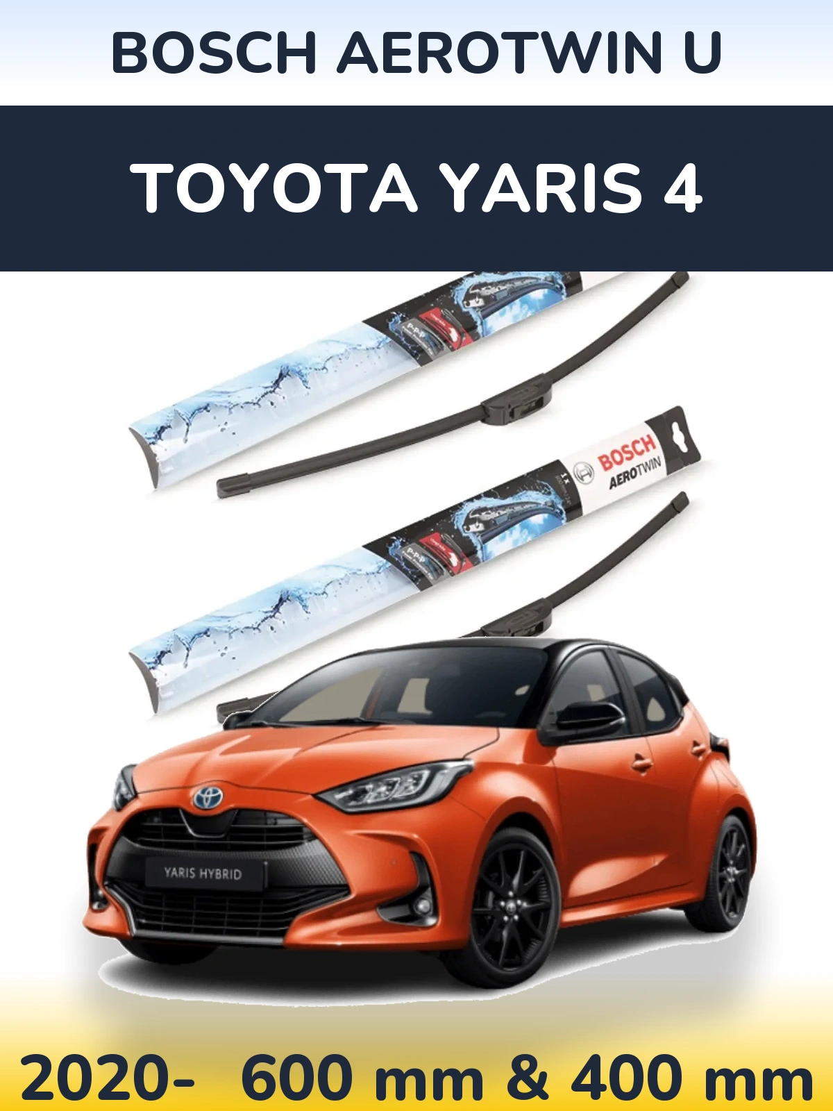 Комплект передних дворников BOSCH AeroTwin U 600 & 400 мм для Toyota Yaris 4 2020-2026