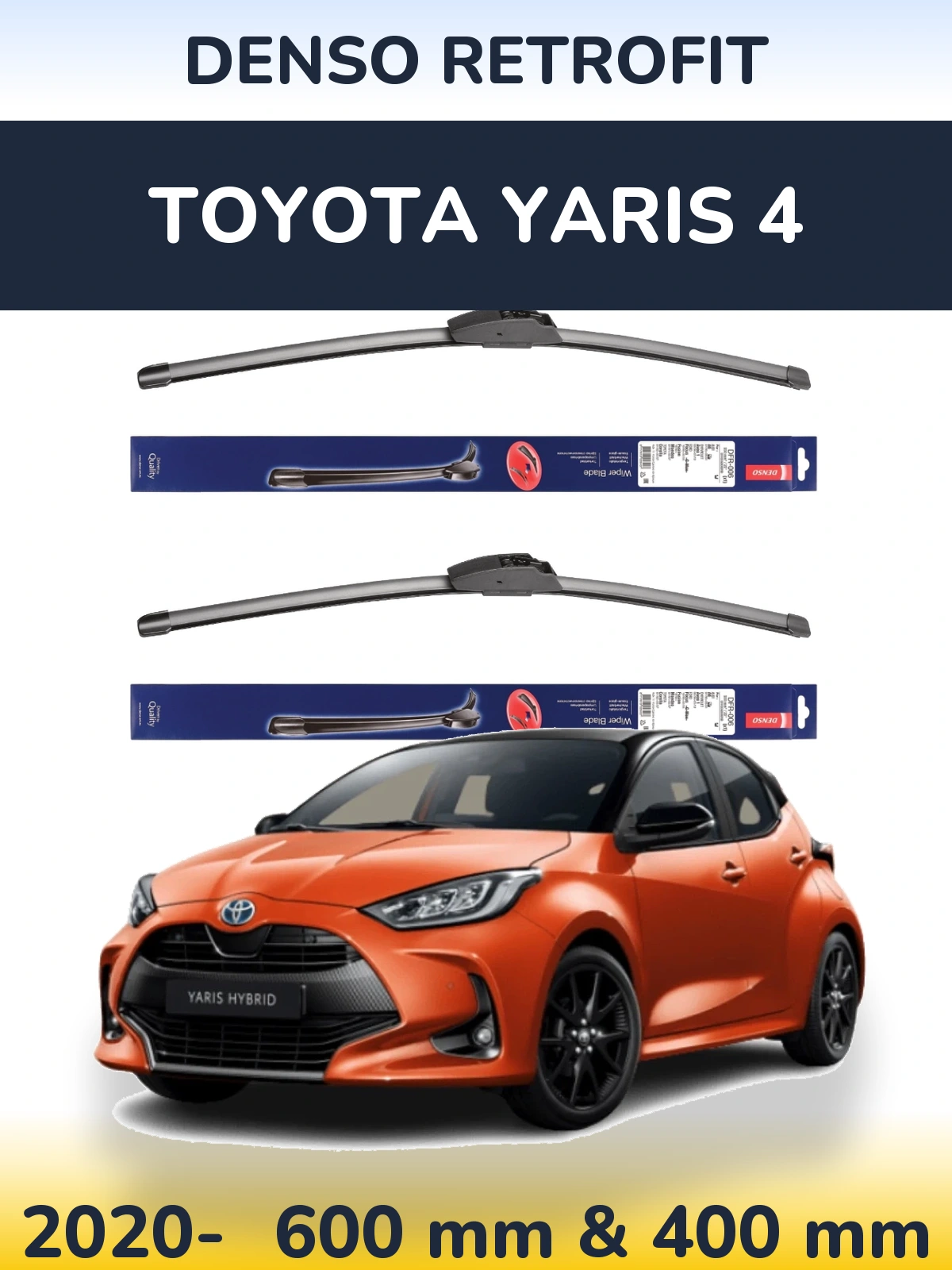 Комплект передних дворников Denso Retrofit 600 & 400 мм для Toyota Yaris 4 2020-2026