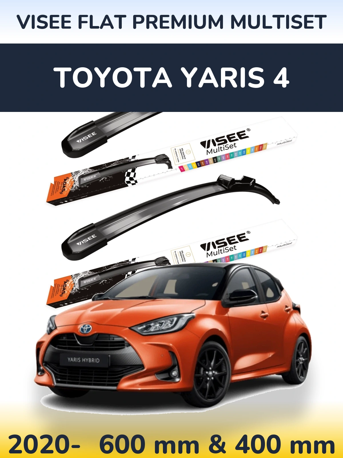 Комплект передних дворников VISEE FLAT PREMIUM MultiSet 600 & 400 мм для Toyota Yaris 4 2020-2026