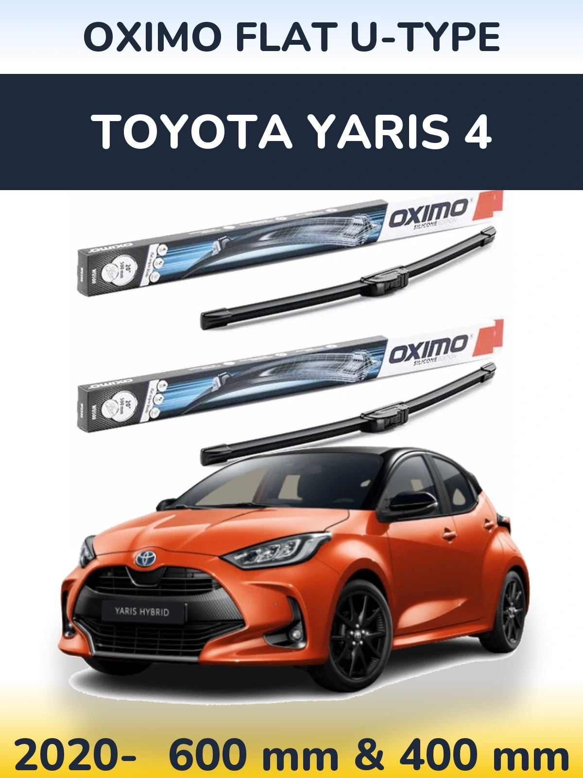 Комплект передних дворников Oximo Flat U-type 600 & 400 мм для Toyota Yaris 4 2020-2026