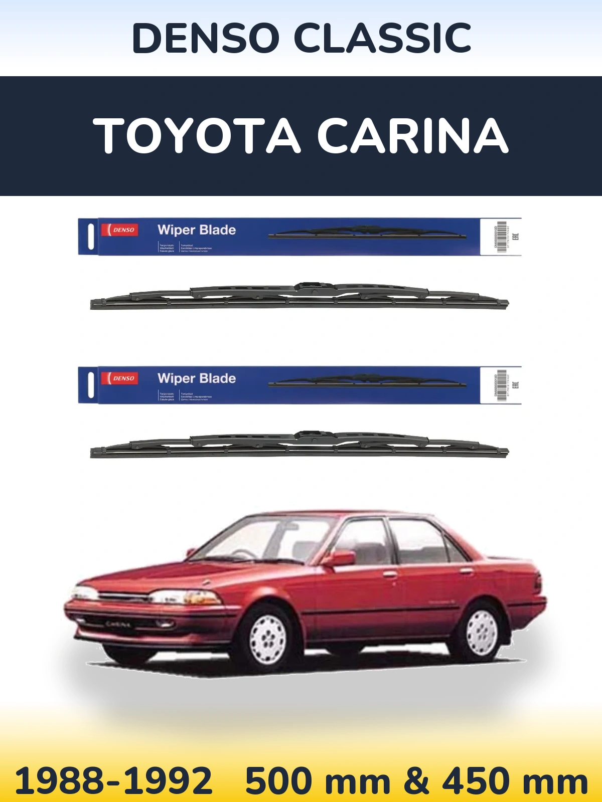 Front wiper blade set Denso Classic 500 & 450 mm for Toyota Carina 1988-1992