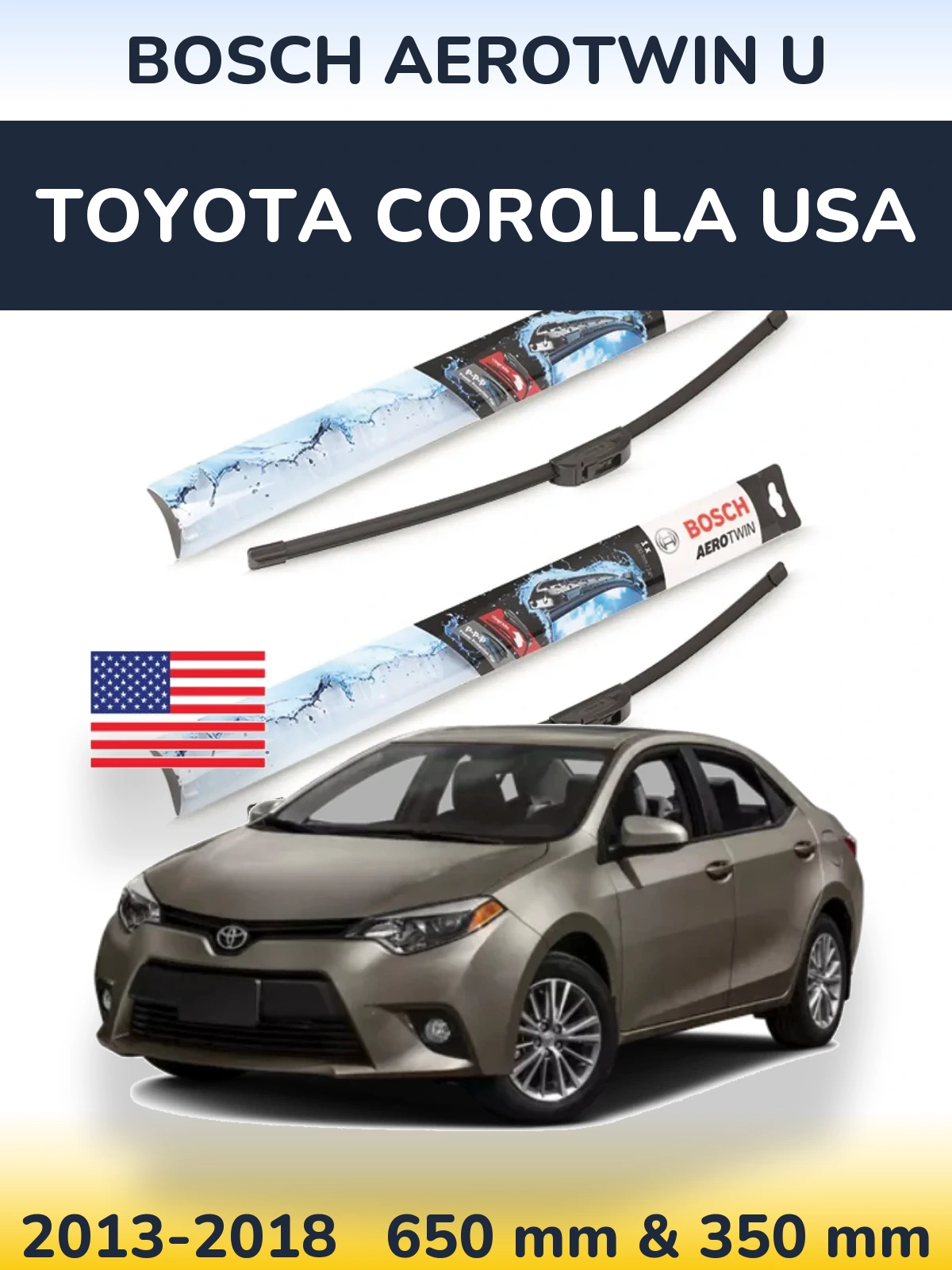 Комплект передніх щіток BOSCH AeroTwin U 650 & 350 мм для Toyota Corolla USA 2013-2018