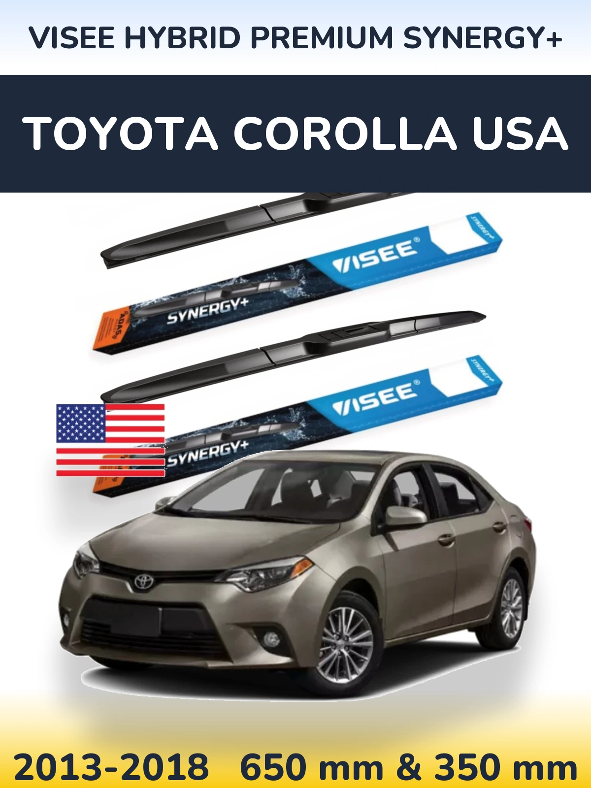 Комплект передних дворников VISEE HYBRID PREMIUM SYNERGY+ 650 & 350 мм для Toyota Corolla USA 2013-2018