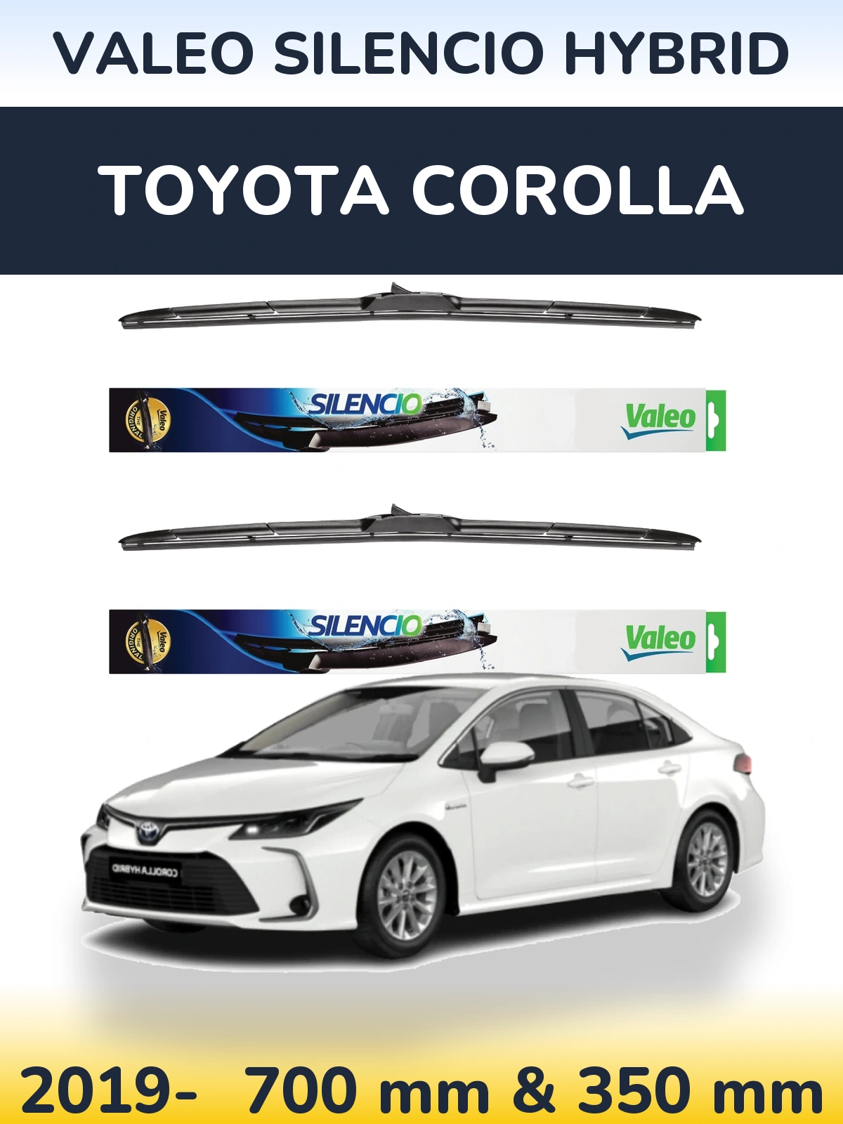 Front wiper blade set Valeo Silencio Hybrid 700 & 350 mm for Toyota Corolla 2019-2026