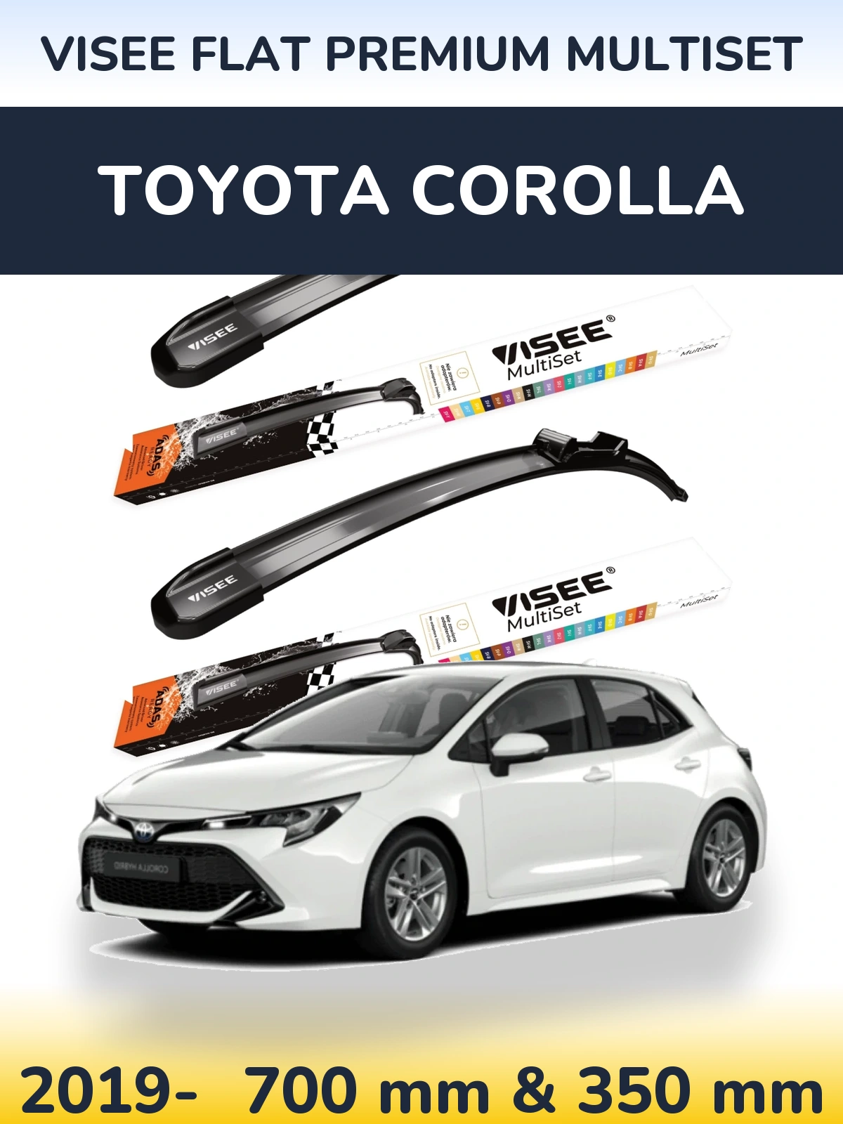 Komplet przednich wycieraczek VISEE FLAT PREMIUM MultiSet 700 & 350 mm do Toyota Corolla 2019-2026