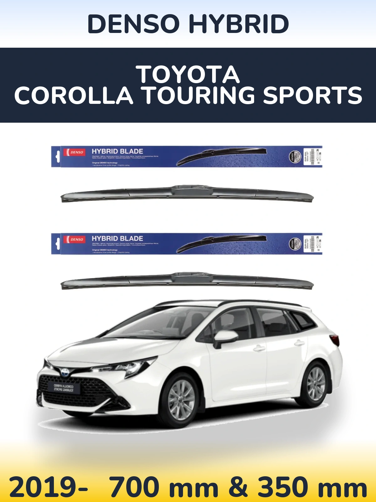 Front wiper blade set Denso Hybrid 700 & 350 mm for Toyota Corolla Touring Sports 2019-2026