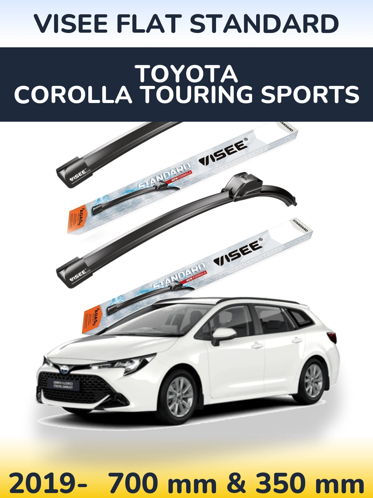 Front wiper blade set VISEE FLAT STANDARD 700 & 350 mm for Toyota Corolla Touring Sports 2019-2026
