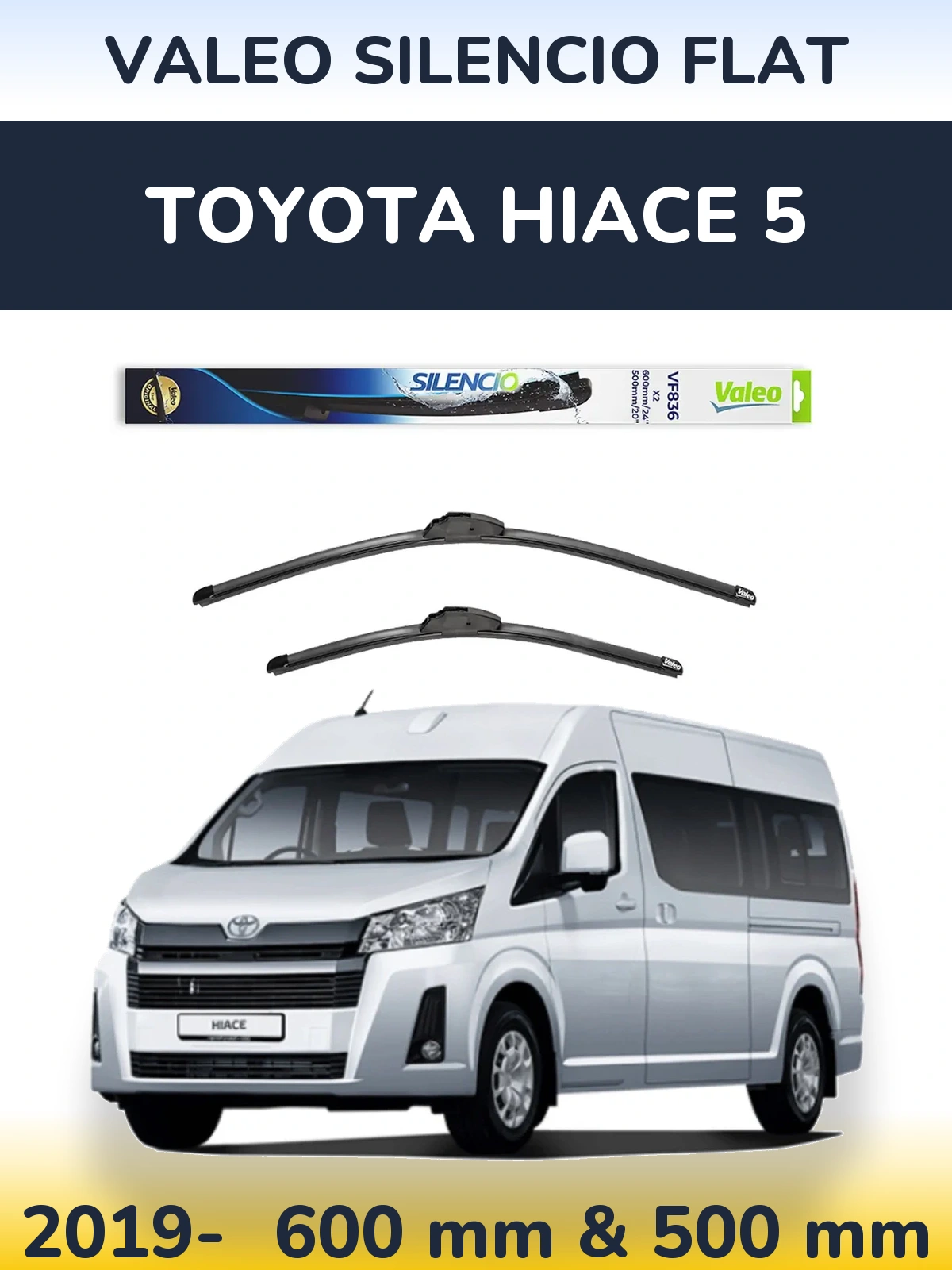 Komplet przednich wycieraczek Valeo Silencio Flat 600 & 500 mm do Toyota Hiace 5 2019-2026