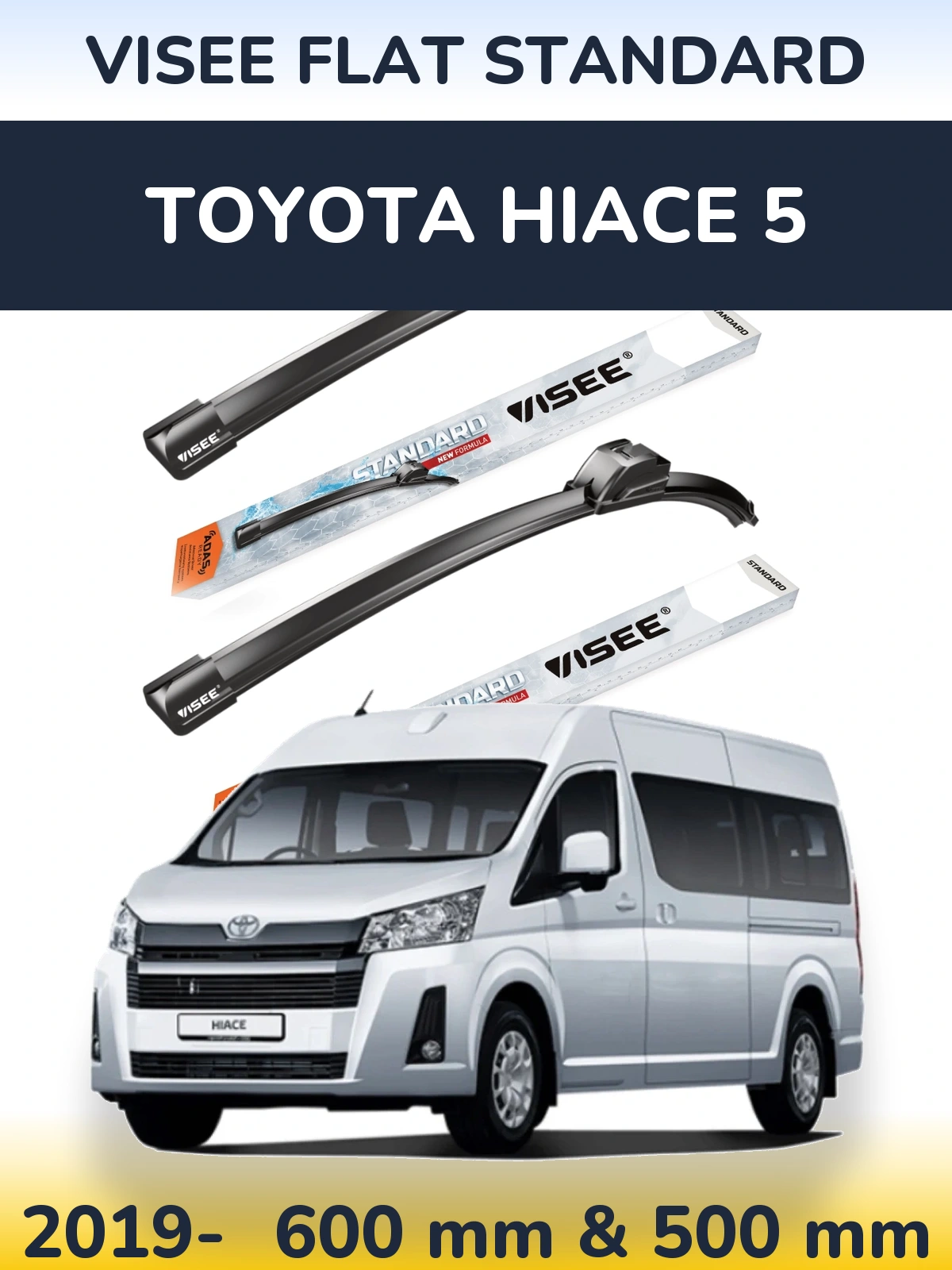 Комплект передних дворников VISEE FLAT STANDARD 600 & 500 мм для Toyota Hiace 5 2019-2026