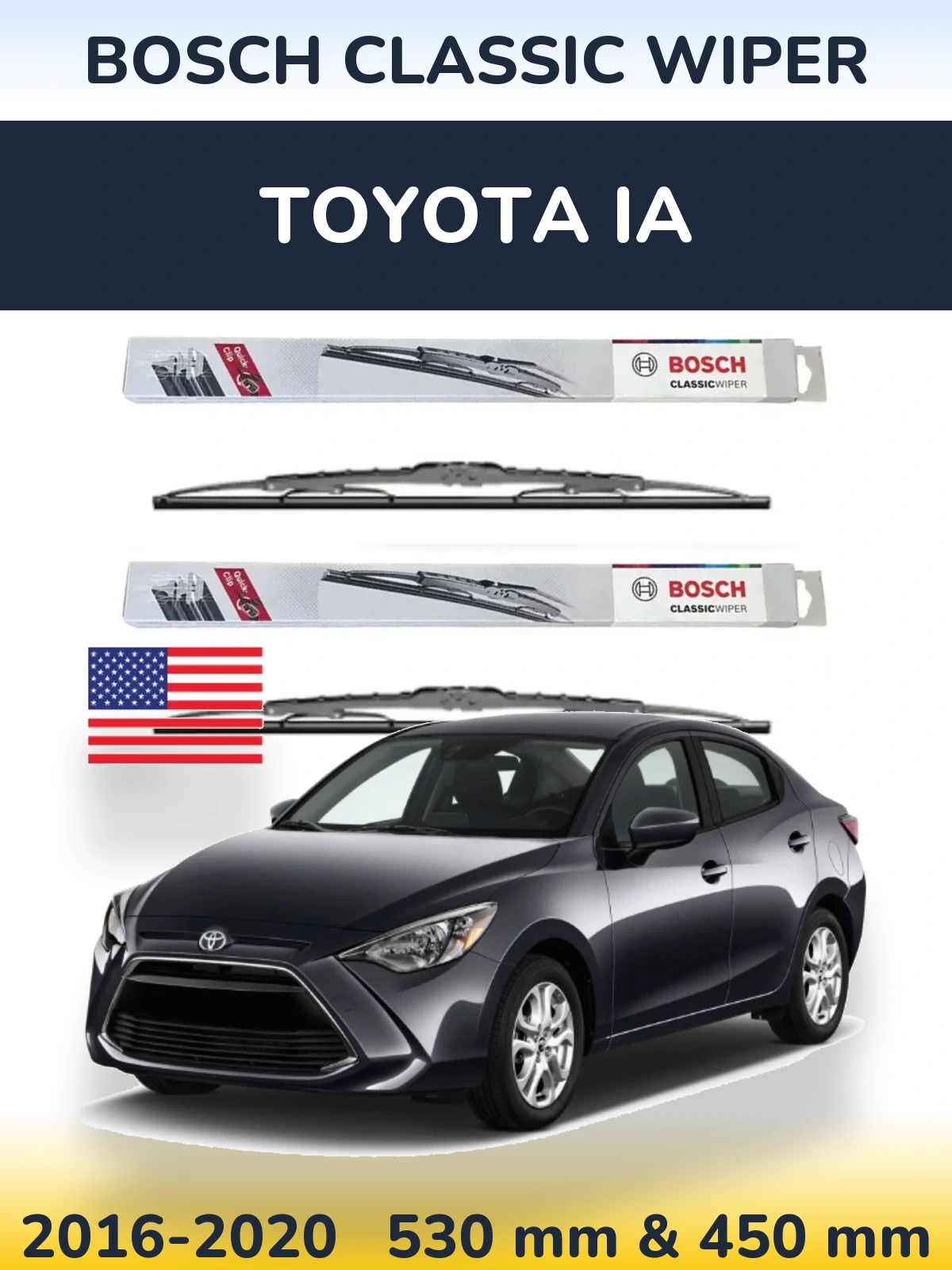 Komplet przednich wycieraczek BOSCH Classic Wiper 530 & 450 mm do Toyota iA 2016-2020