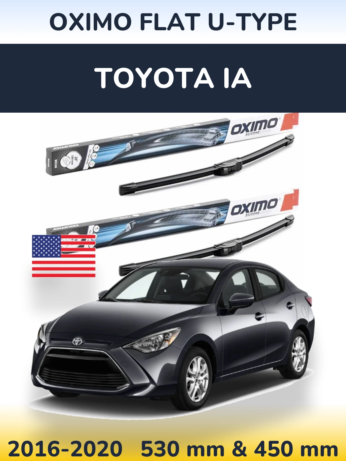 Komplet przednich wycieraczek Oximo Flat U-type 530 & 450 mm do Toyota iA 2016-2020