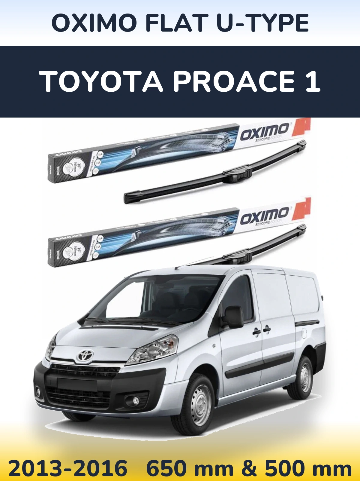 Комплект передних дворников Oximo Flat U-type 650 & 500 мм для Toyota ProAce 1 2013-2016