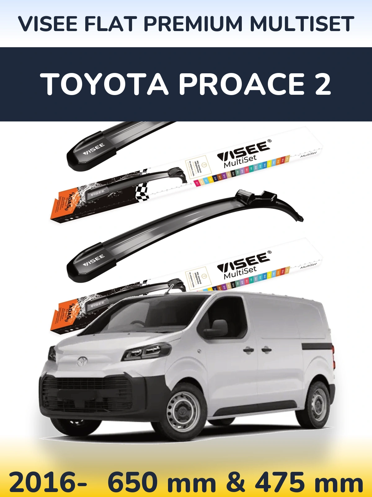 Komplet przednich wycieraczek VISEE FLAT PREMIUM MultiSet 650 & 475 mm do Toyota ProAce 2 2016-2026