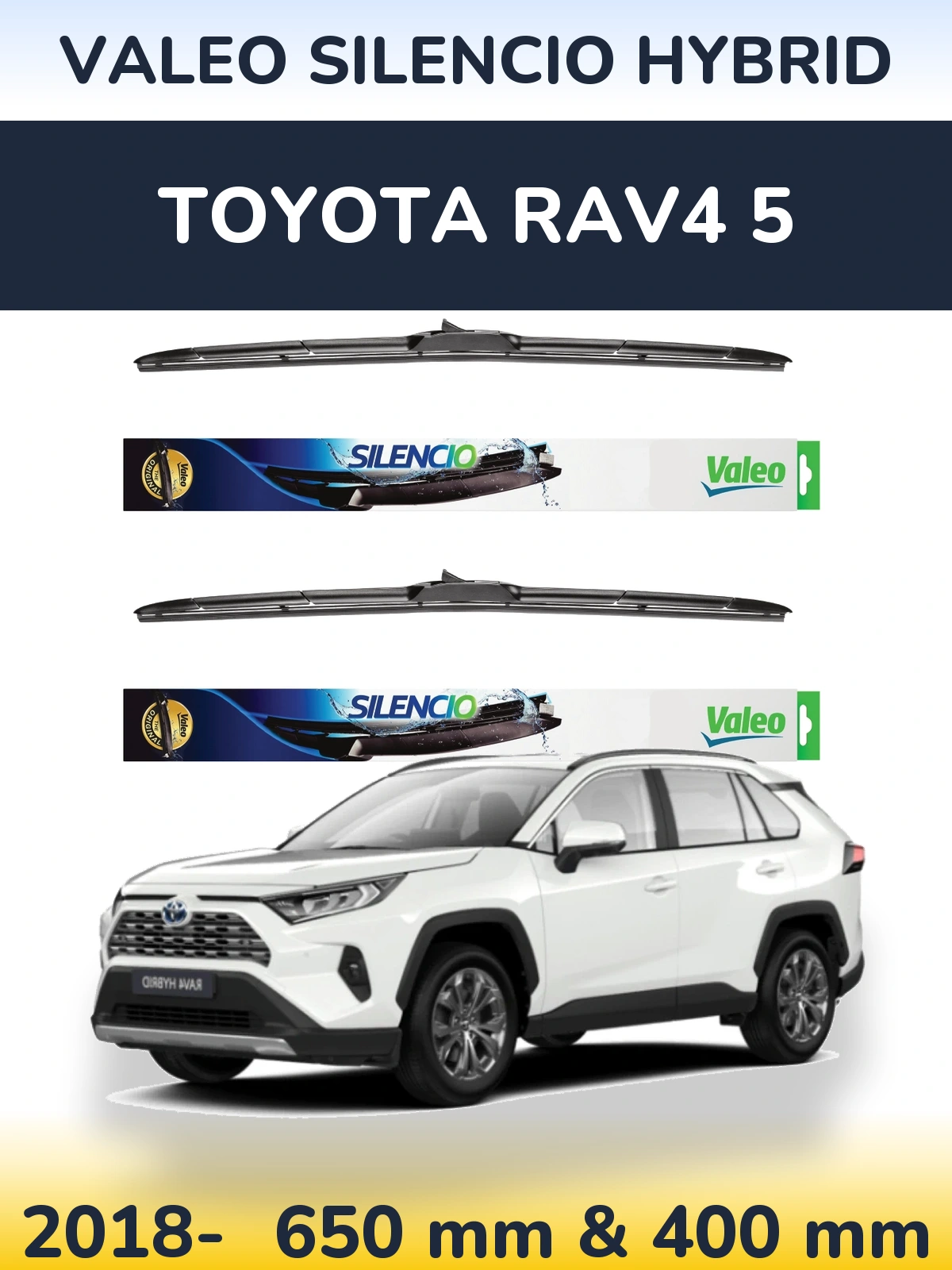 Комплект передніх щіток Valeo Silencio Hybrid 650 & 400 мм для Toyota RAV4 5 2018-2026