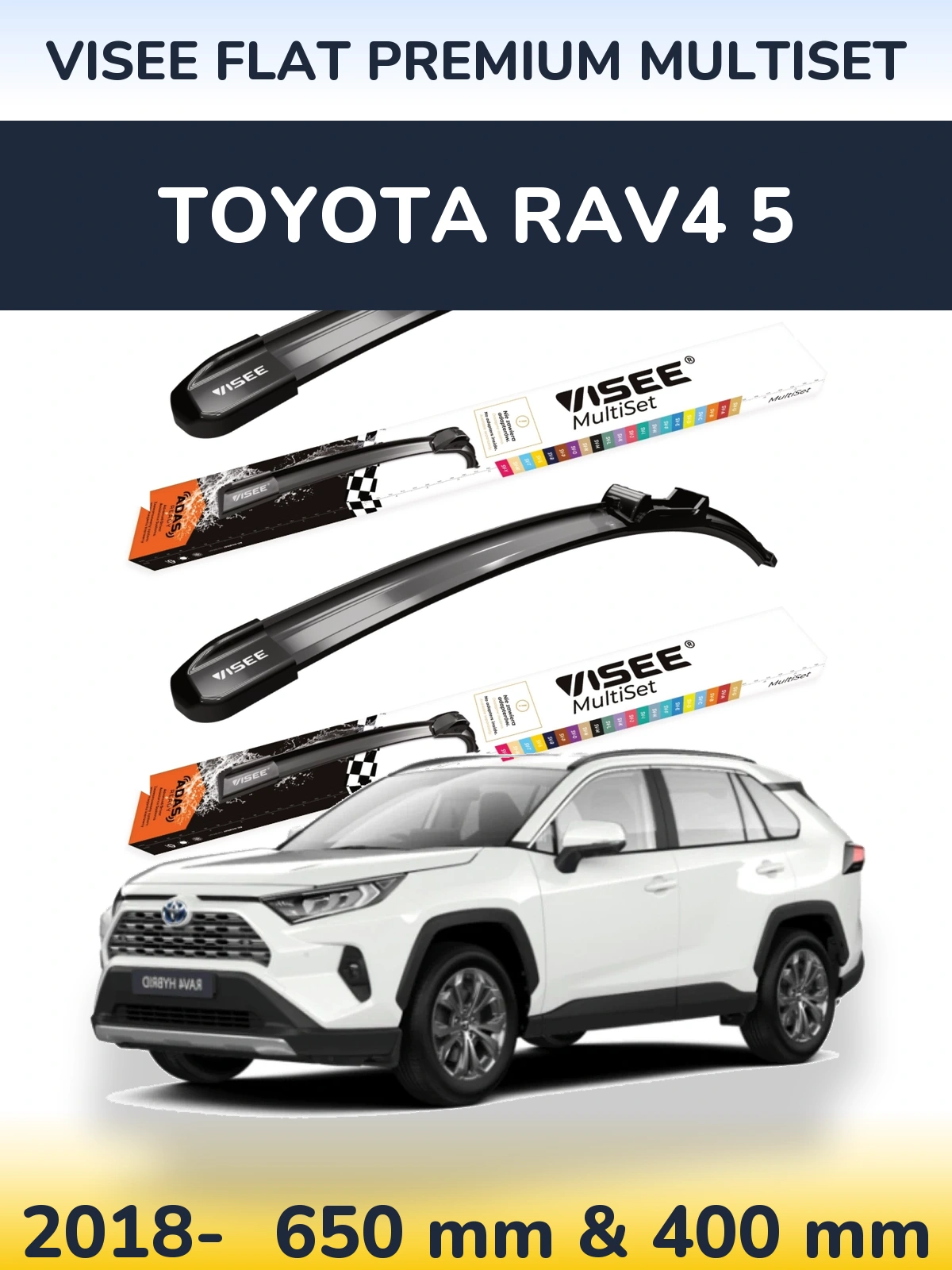 Комплект передних дворников VISEE FLAT PREMIUM MultiSet 650 & 400 мм для Toyota RAV4 5 2018-2026