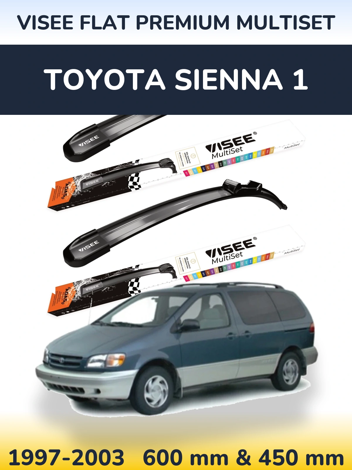 Komplet przednich wycieraczek VISEE FLAT PREMIUM MultiSet 600 & 450 mm do Toyota Sienna 1 1997-2003