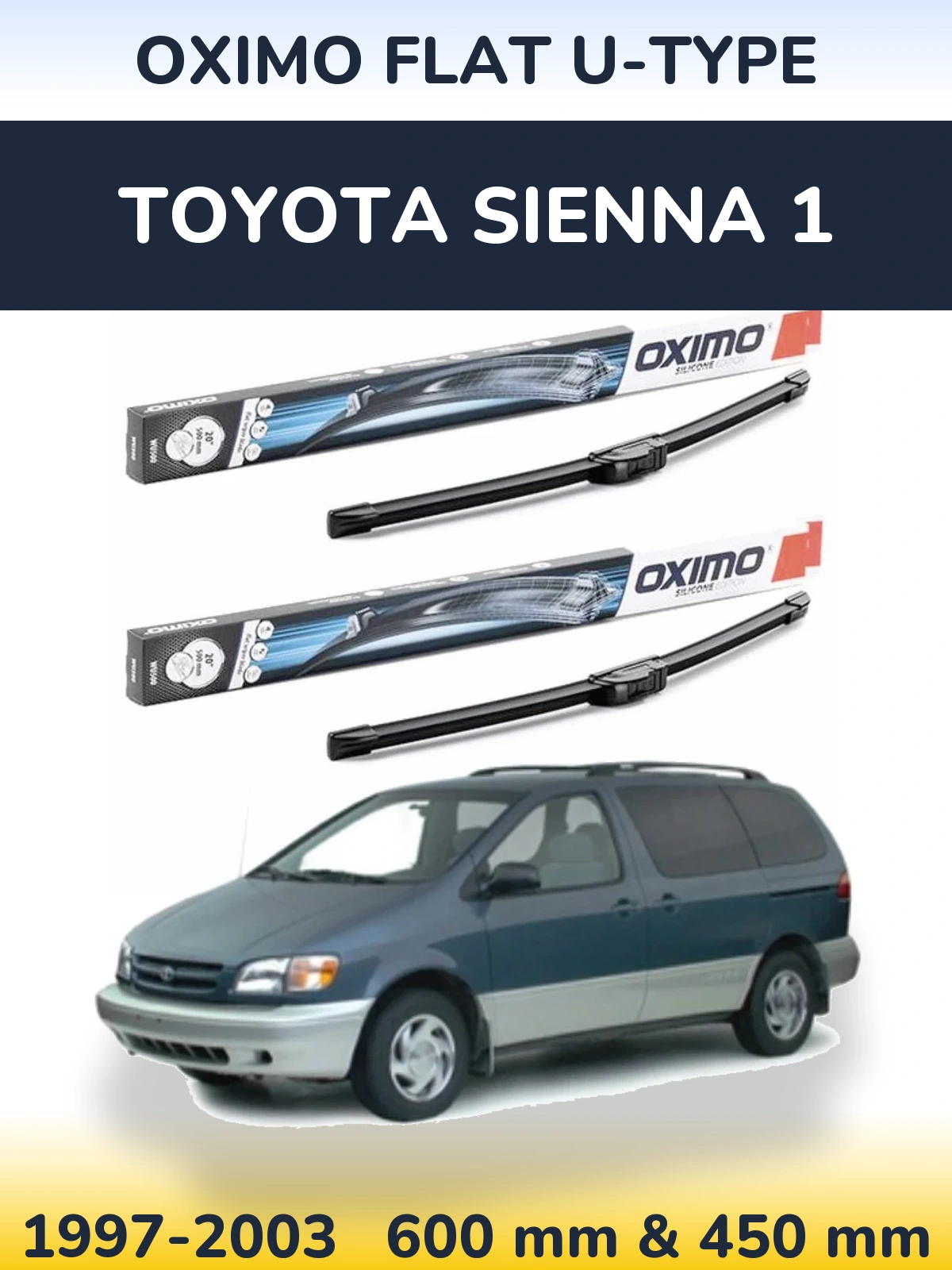 Комплект передних дворников Oximo Flat U-type 600 & 450 мм для Toyota Sienna 1 1997-2003