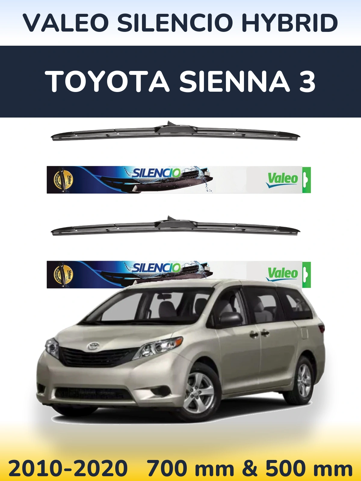 Комплект передних дворников Valeo Silencio Hybrid 700 & 500 мм для Toyota Sienna 3 2010-2020