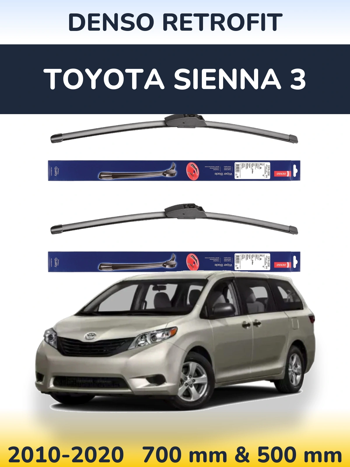 Front wiper blade set Denso Retrofit 700 & 500 mm for Toyota Sienna 3 2010-2020