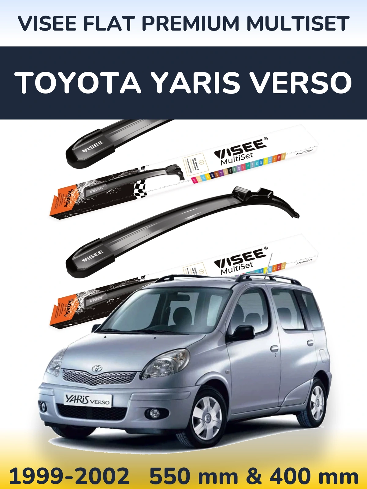 Комплект передніх щіток VISEE FLAT PREMIUM MultiSet 550 & 400 мм для Toyota Yaris Verso 1999-2002