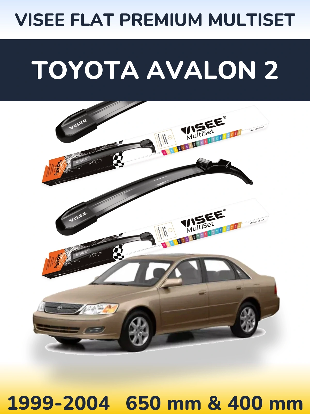 Комплект передних дворников VISEE FLAT PREMIUM MultiSet 650 & 400 мм для Toyota Avalon 2 1999-2004