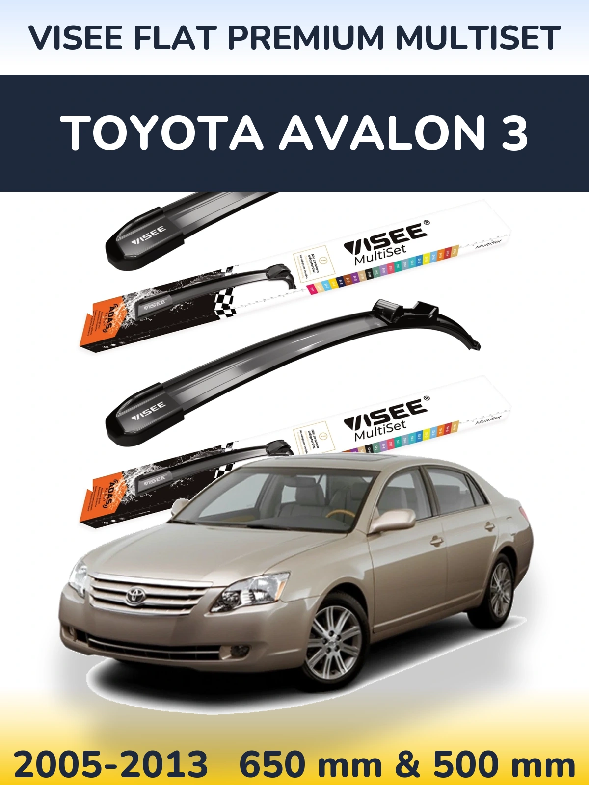 Komplet przednich wycieraczek VISEE FLAT PREMIUM MultiSet 650 & 500 mm do Toyota Avalon 3 2005-2013