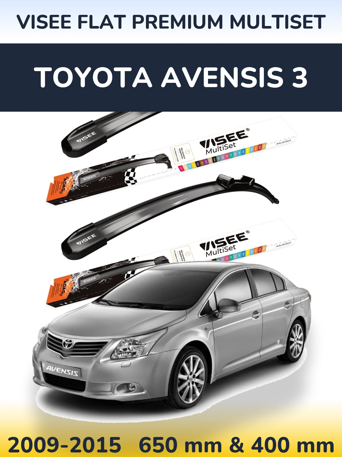 Комплект передних дворников VISEE FLAT PREMIUM MultiSet 650 & 400 мм для Toyota Avensis 3 2009-2015