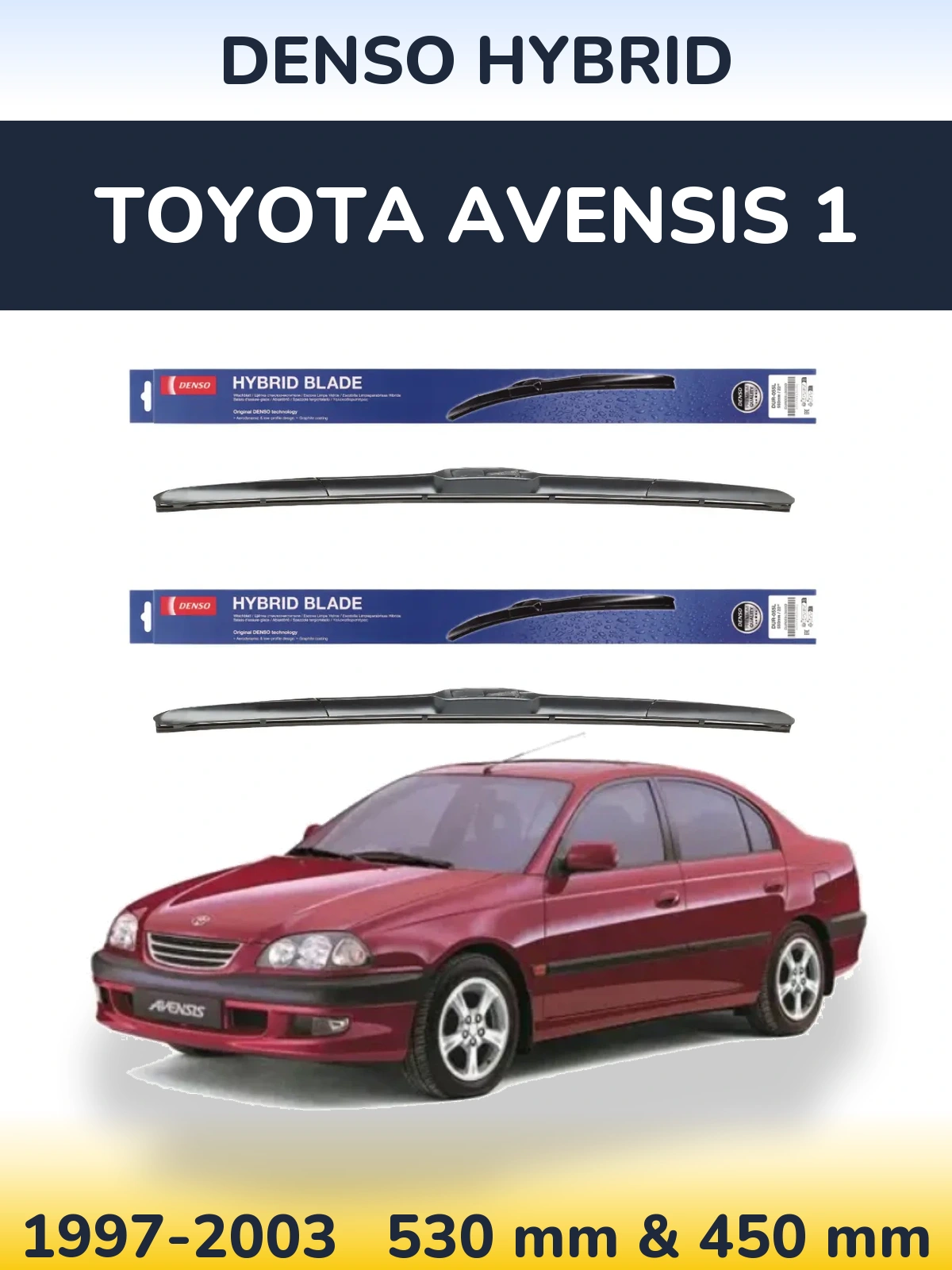 Komplet przednich wycieraczek Denso Hybrid 530 & 450 mm do Toyota Avensis 1 1997-2003