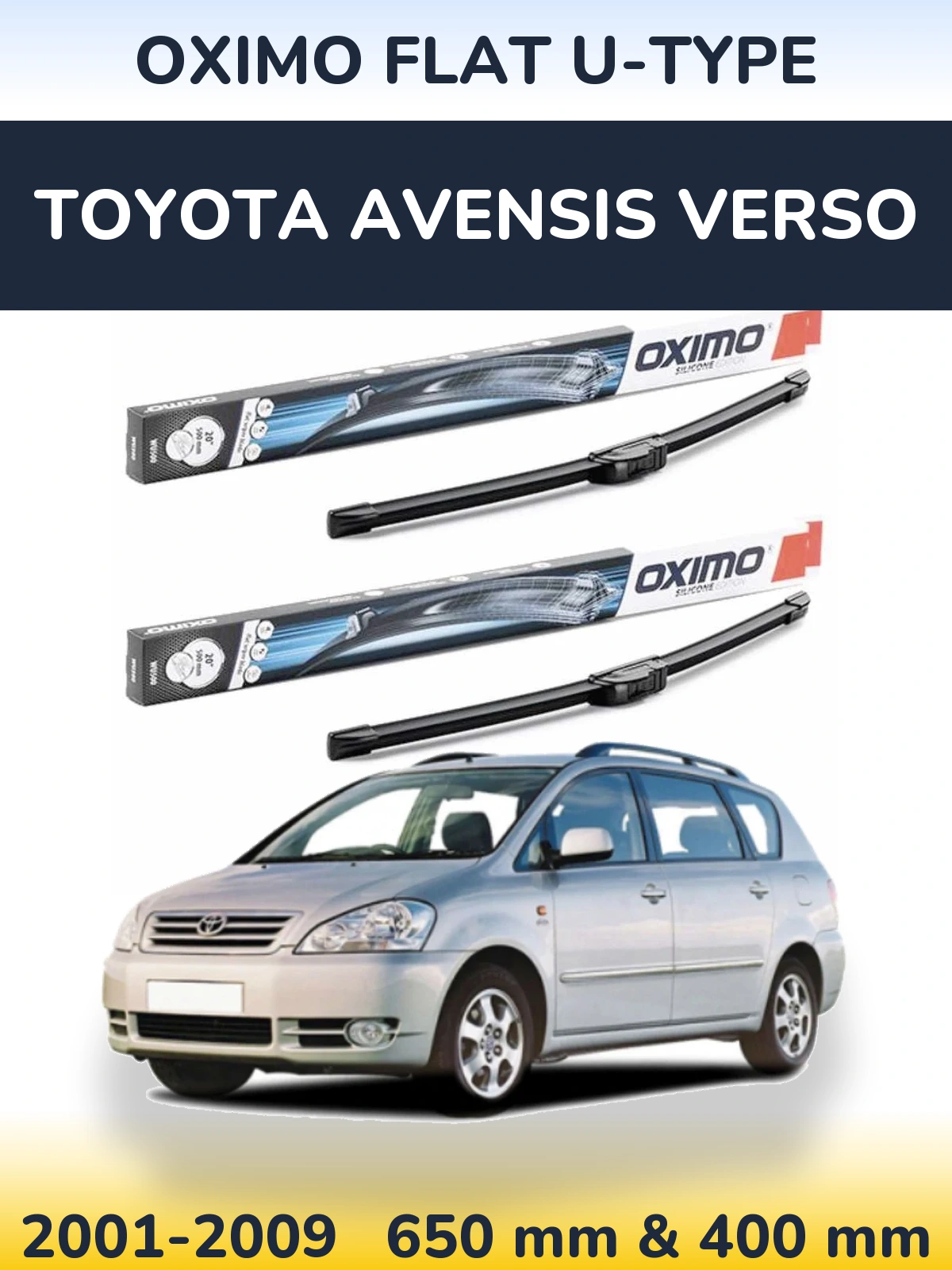 Комплект передних дворников Oximo Flat U-type 650 & 400 мм для Toyota Avensis Verso 2001-2009