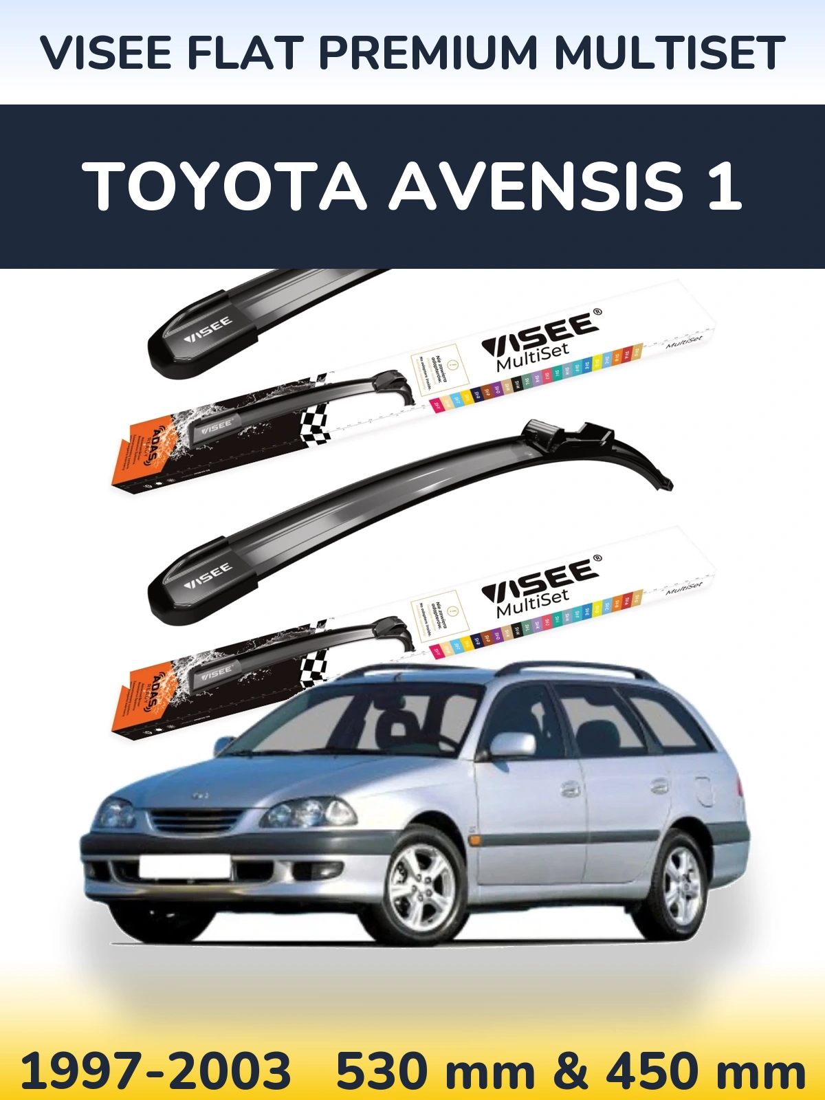 Комплект передніх щіток VISEE FLAT PREMIUM MultiSet 530 & 450 мм для Toyota Avensis 1 1997-2003