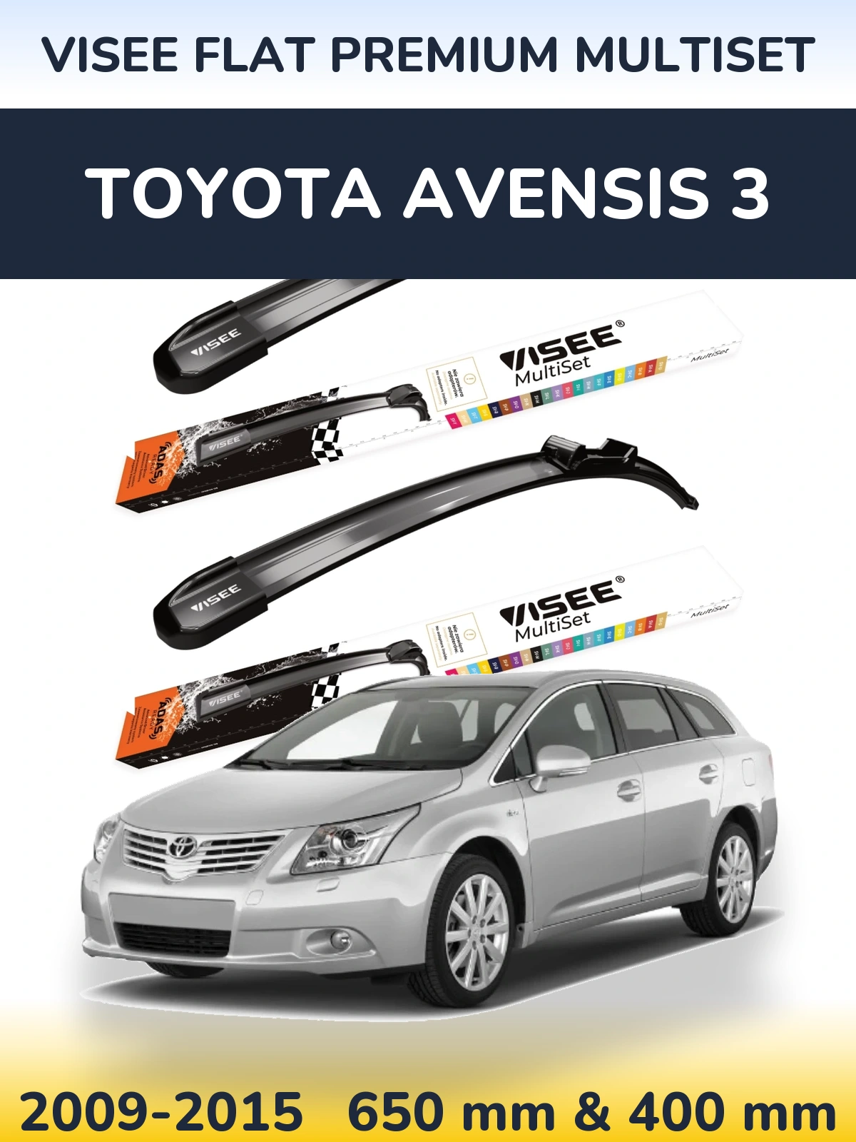 Комплект передніх щіток VISEE FLAT PREMIUM MultiSet 650 & 400 мм для Toyota Avensis 3 2009-2015