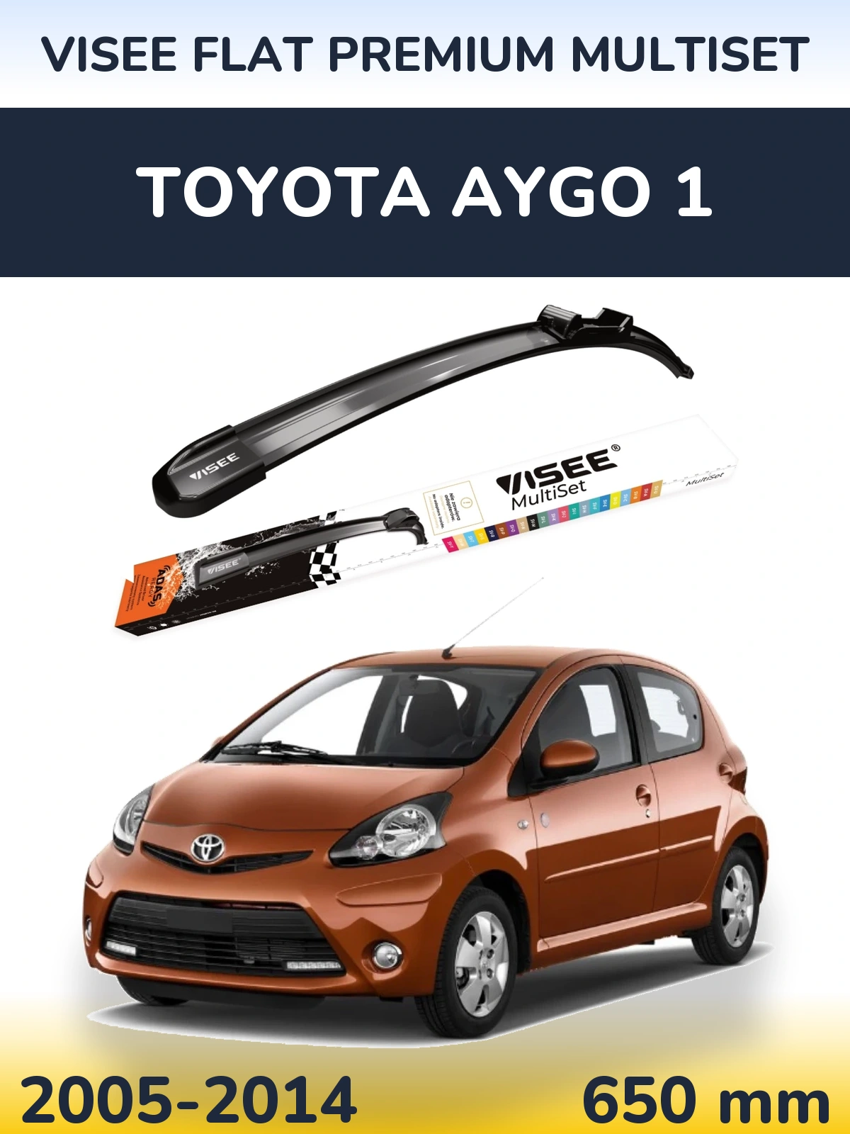 Передний дворник VISEE FLAT PREMIUM MultiSet 650 мм для Toyota Aygo 1 2005-2014