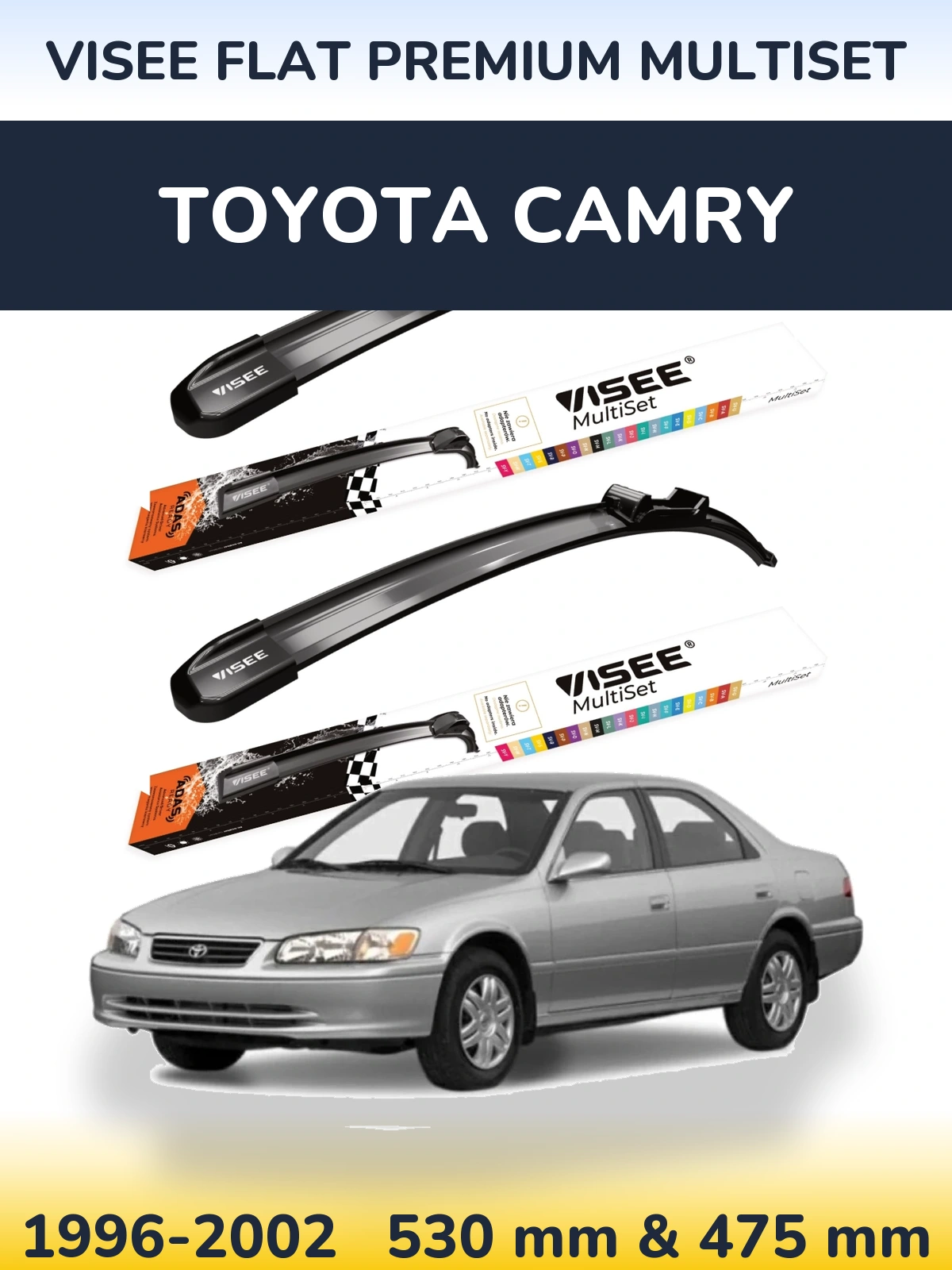 Комплект передних дворников VISEE FLAT PREMIUM MultiSet 530 & 475 мм для Toyota Camry 1996-2002