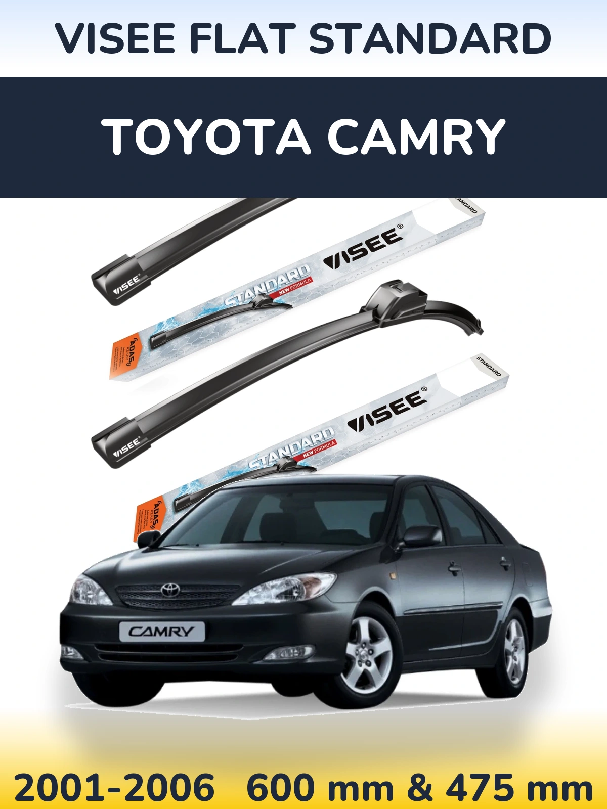 Комплект передних дворников VISEE FLAT STANDARD 600 & 475 мм для Toyota Camry 2001-2006