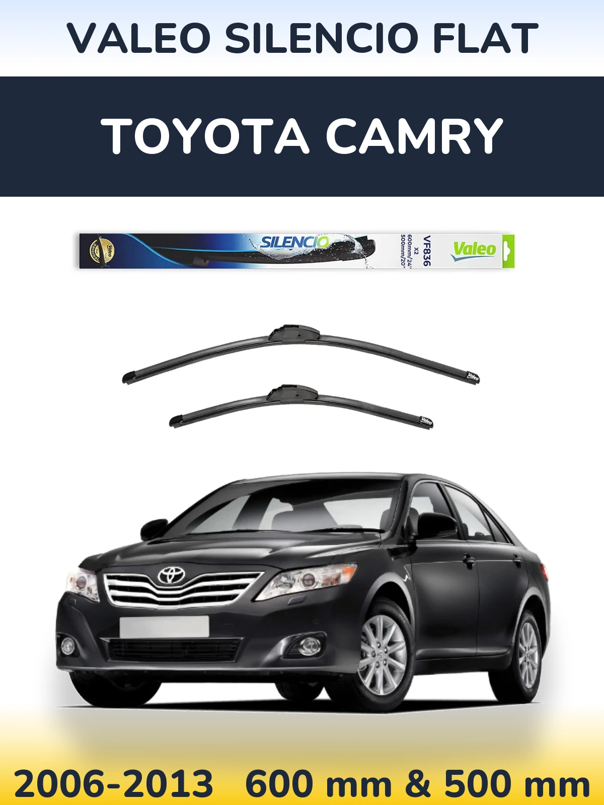 Front wiper blade set Valeo Silencio Flat 600 & 500 mm for Toyota Camry 2006-2013