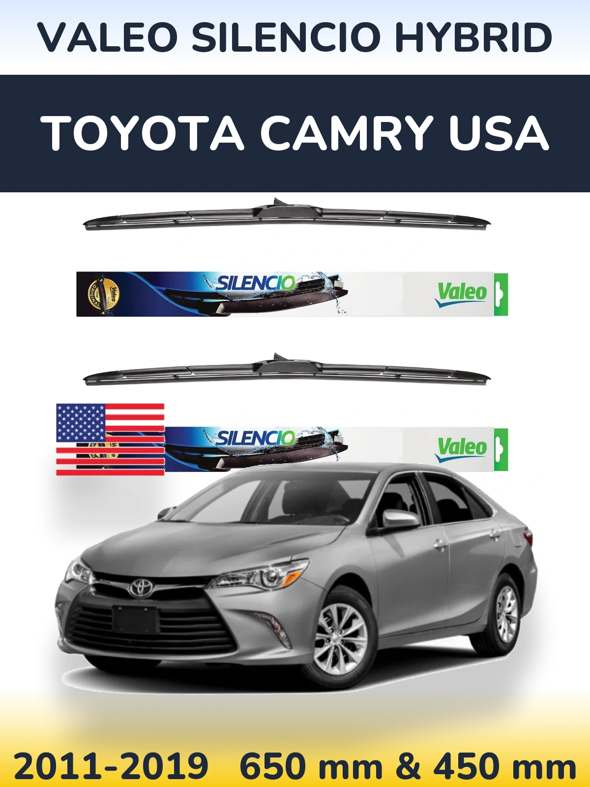 Комплект передніх щіток Valeo Silencio Hybrid 650 & 450 мм для Toyota Camry USA 2011-2019